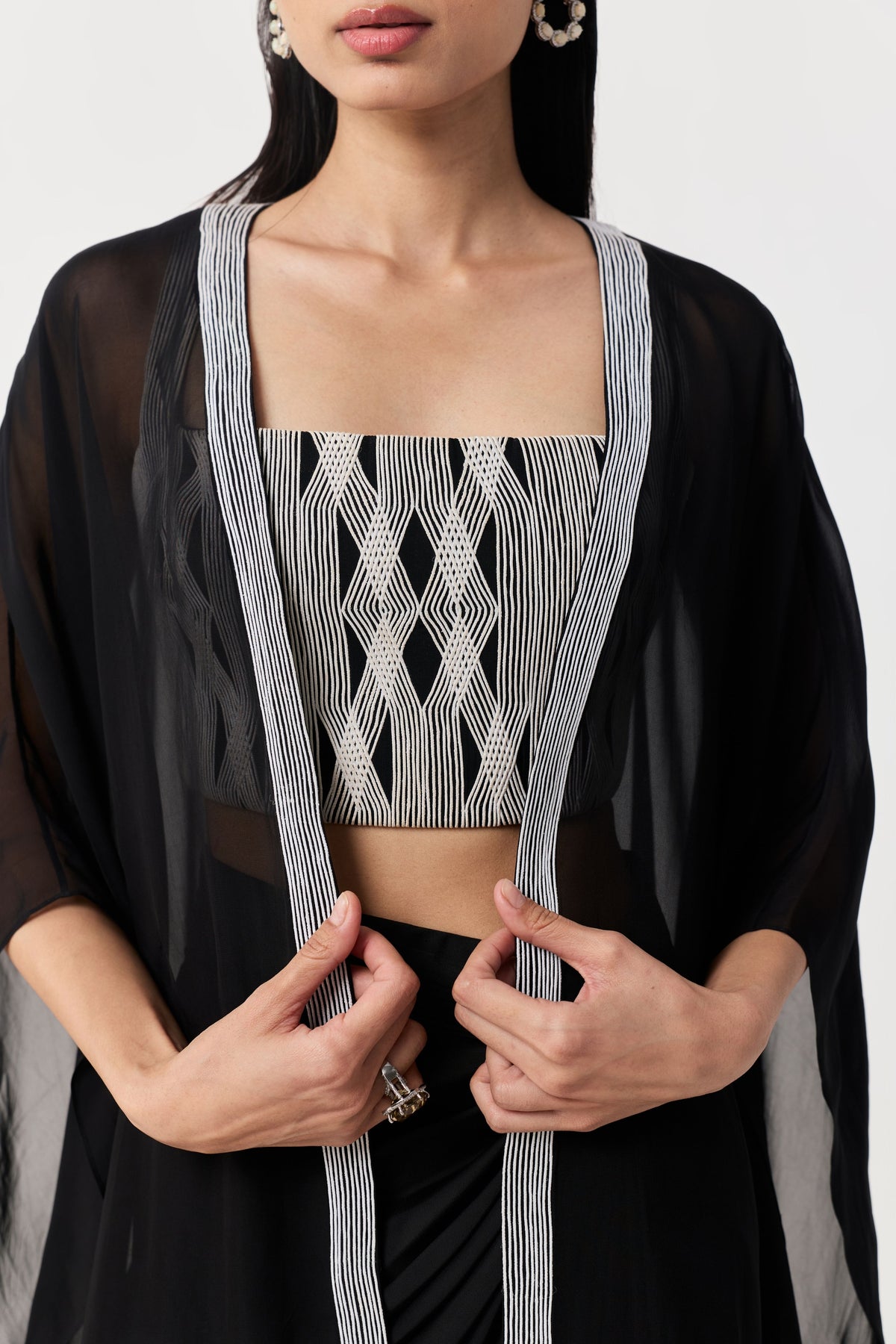 Entwined Corded Black And White Bustier Cape Set