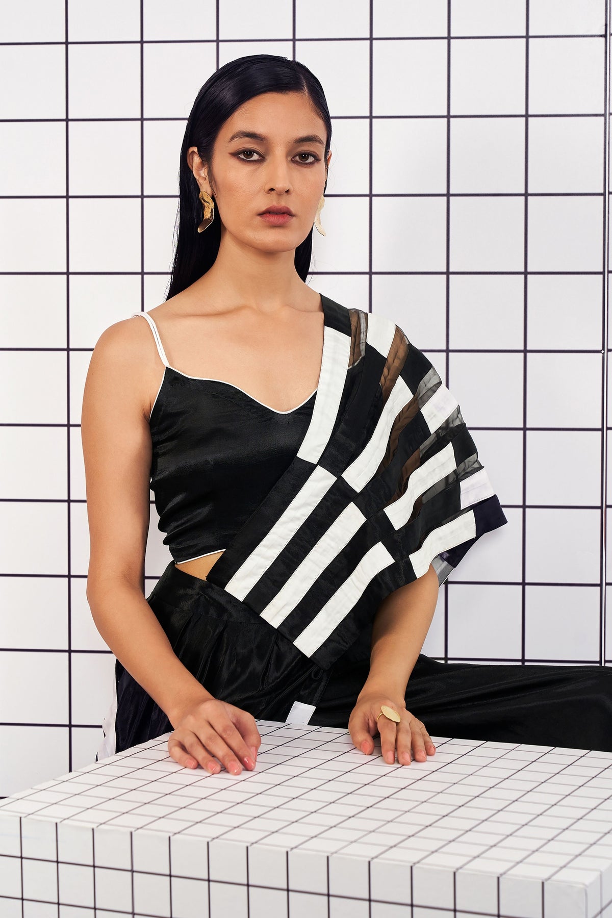 Piano Drape Saree Set