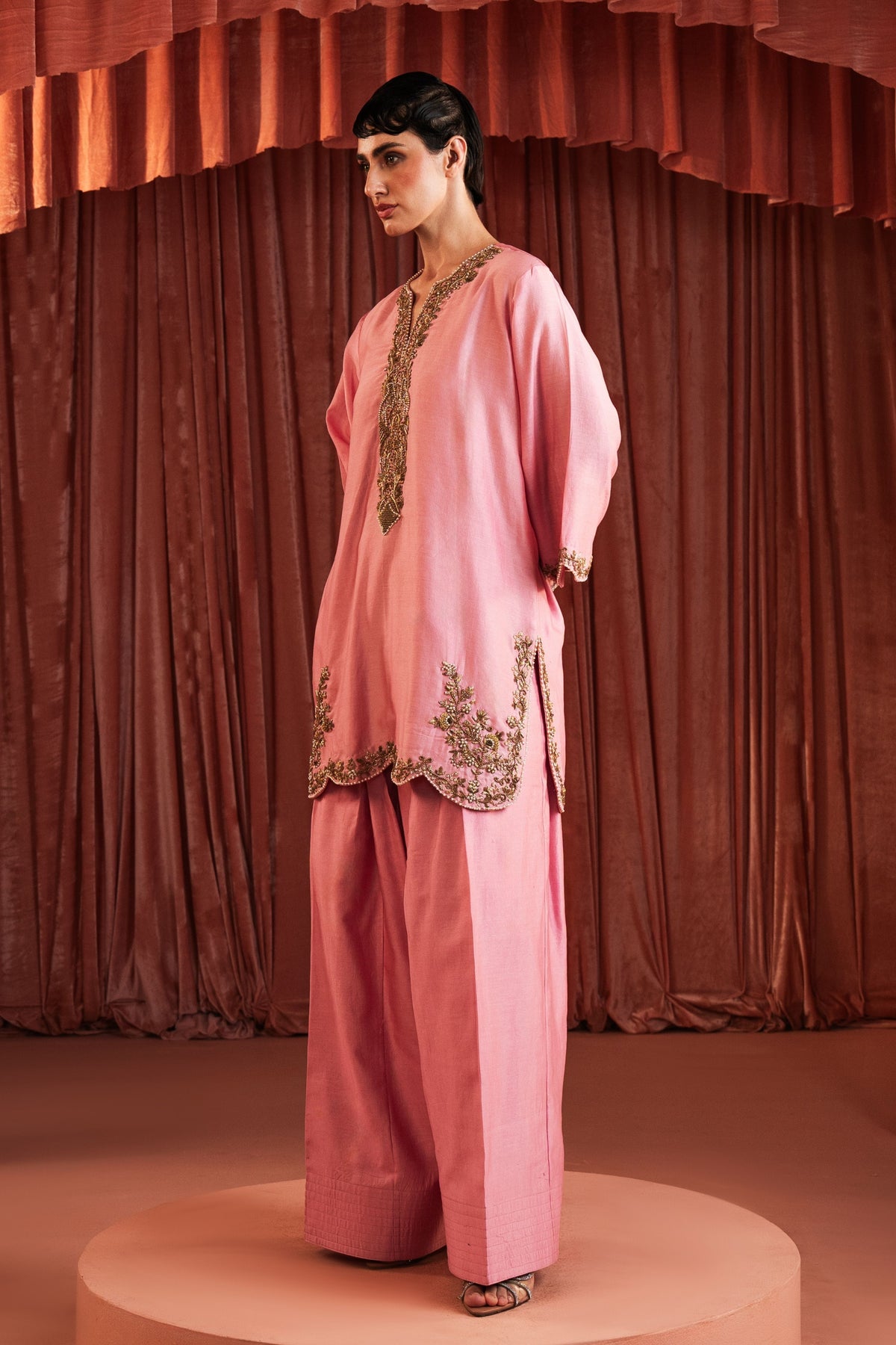 Blush Chanderi Silk Embroidered Kurta Set