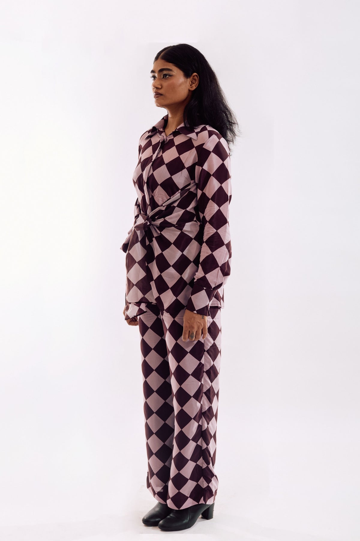 Brown Pink Checks Co-ord Set