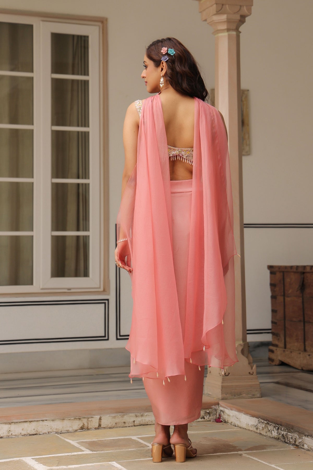 Gulzar Chocker Neck Drape Skirt Set