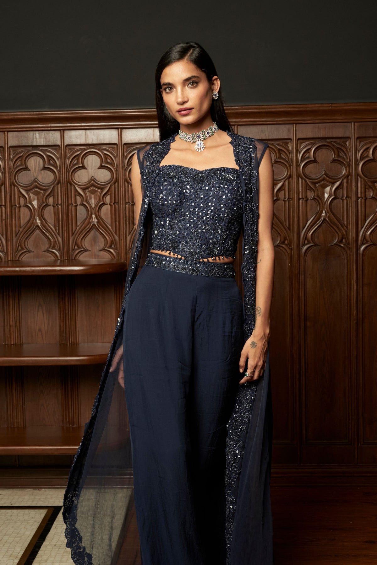 Navy Indo-western Jacket Set