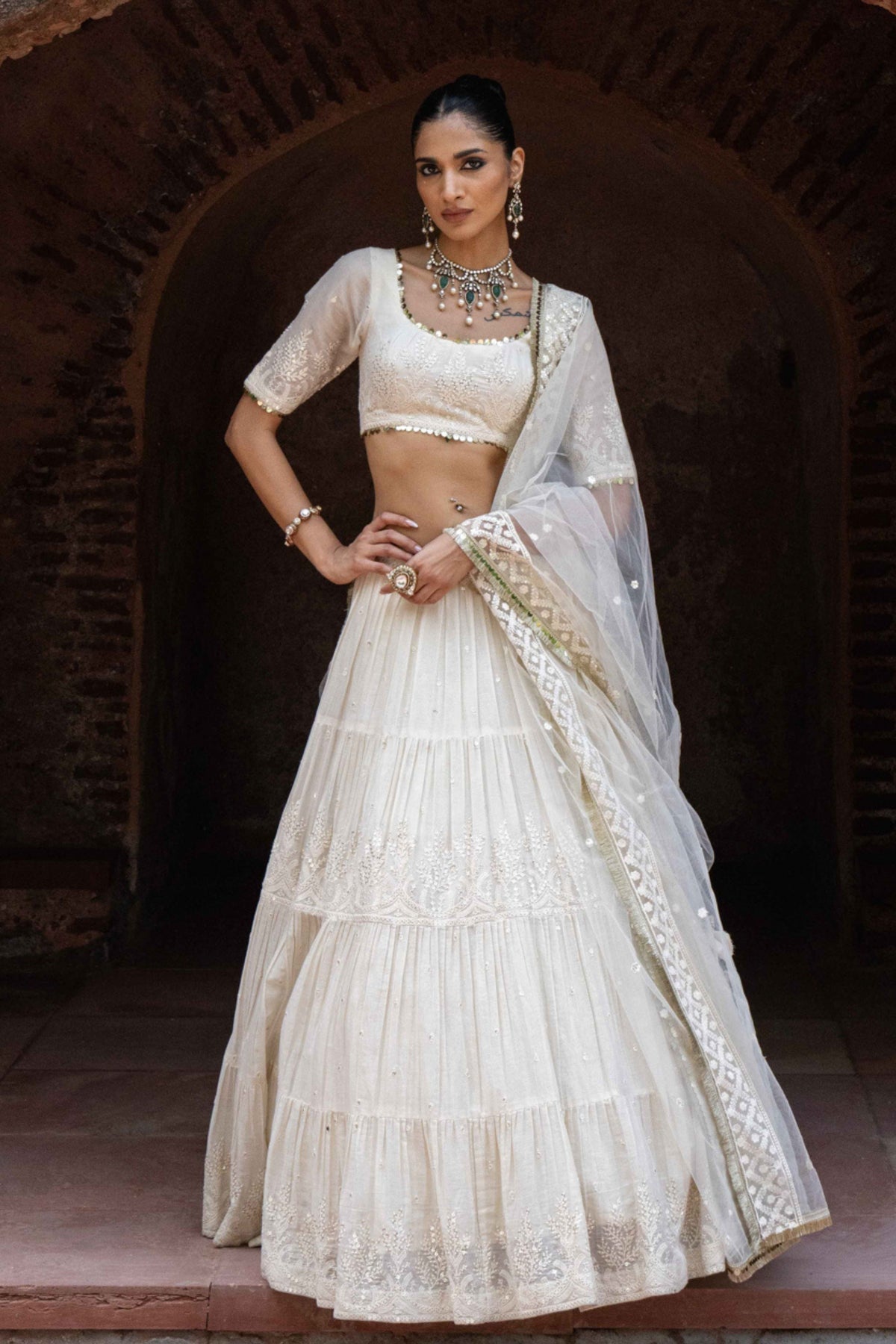 Gold Off White Lehenga Set