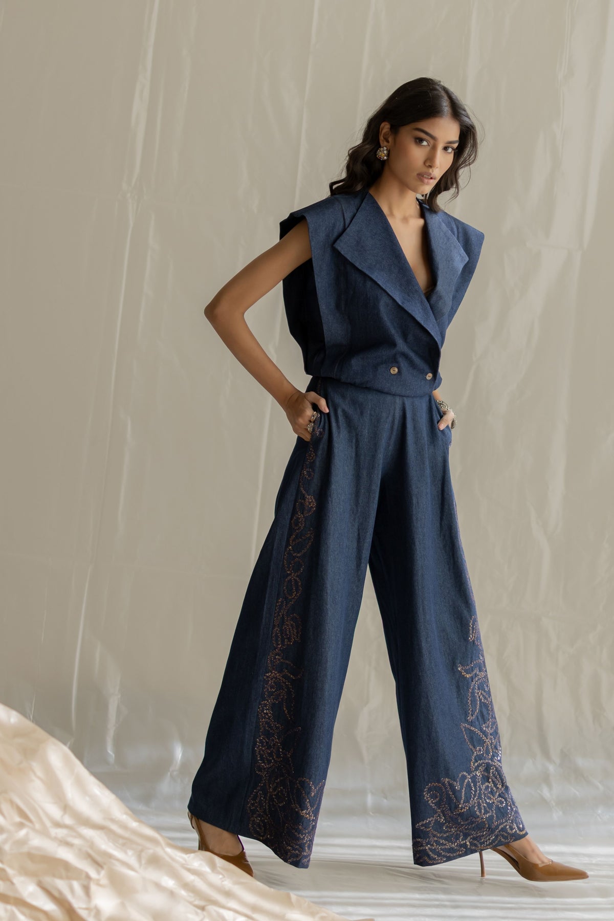 Dark Blue Blazer Top