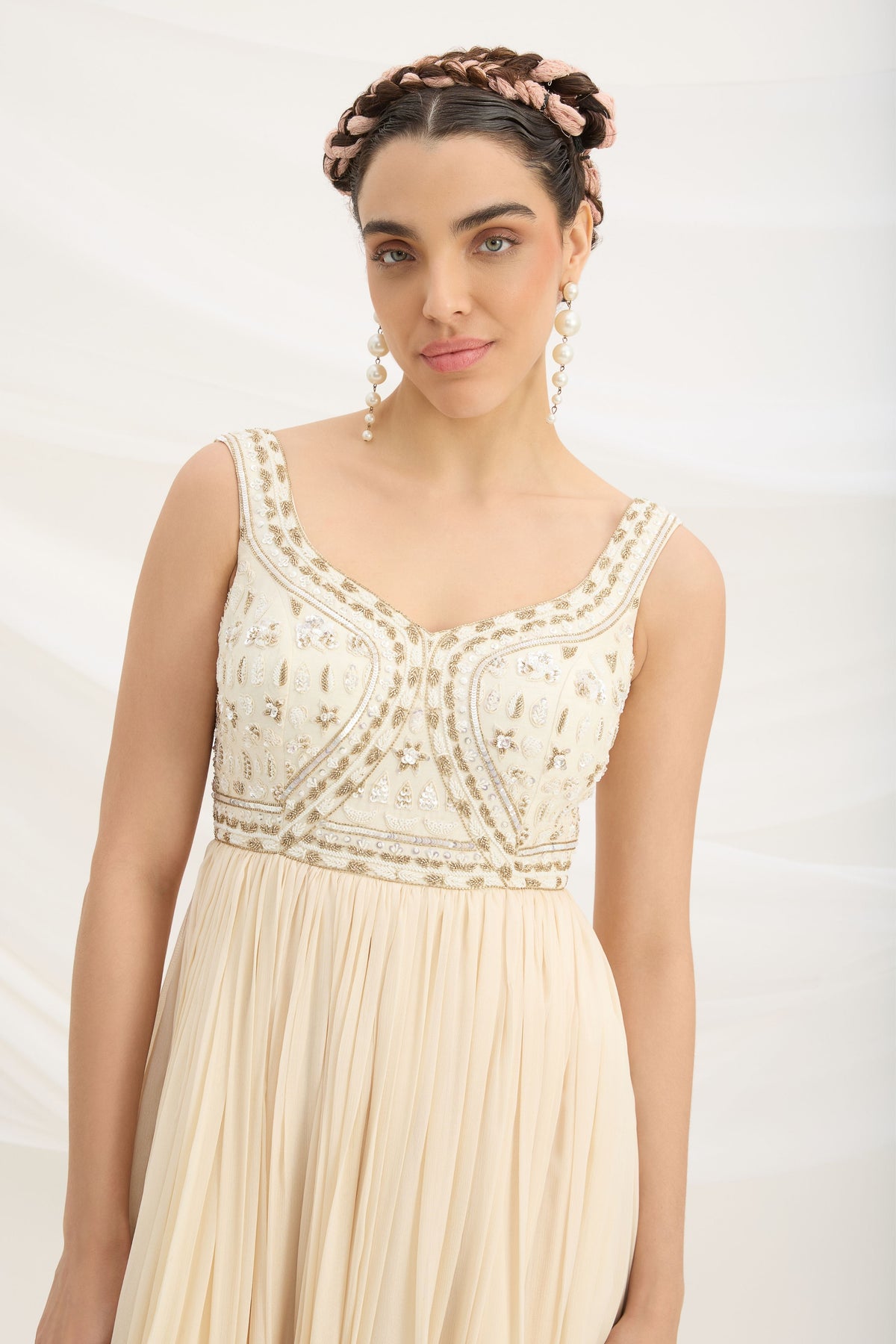 Beige Embroidered Dress