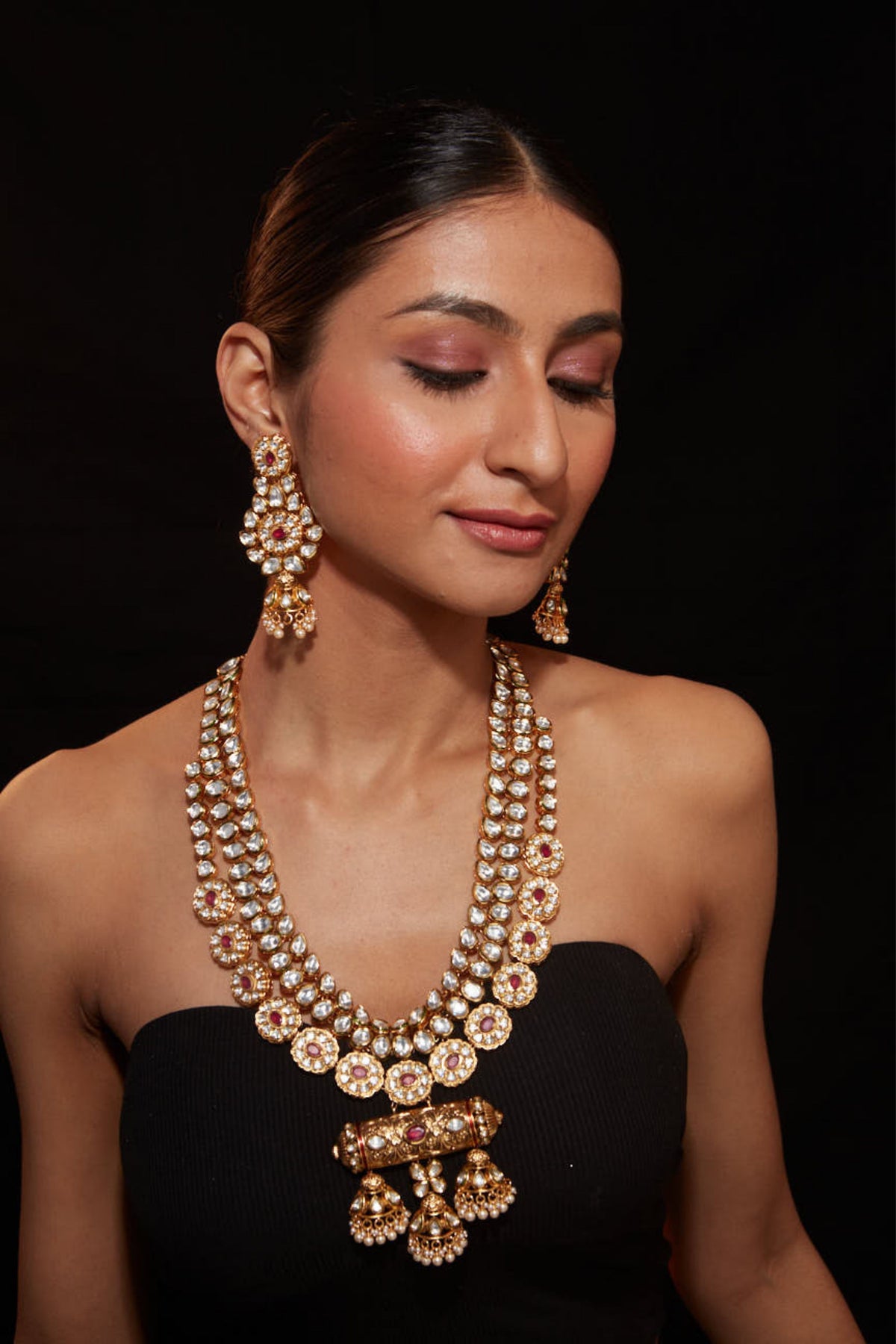 Red Stone Multi-layered Necklace Set