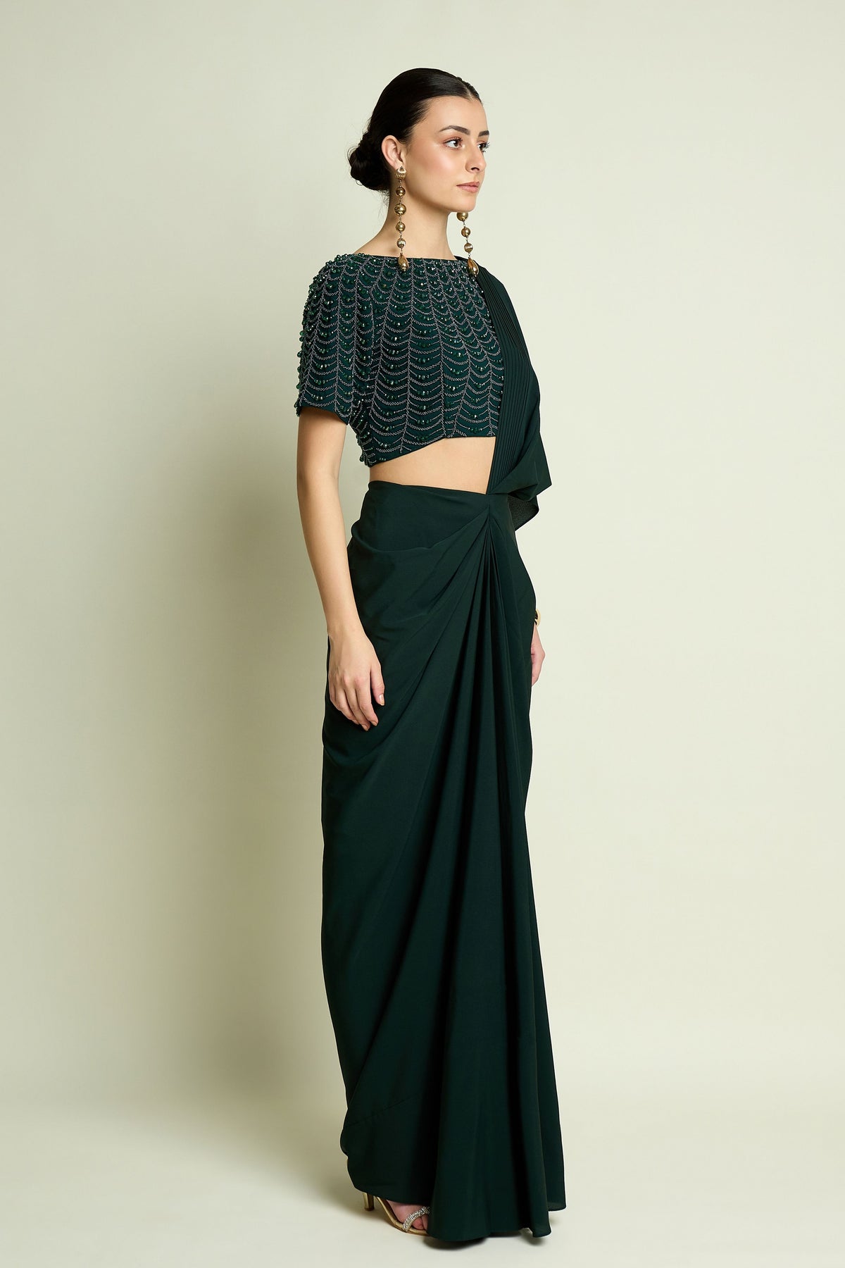 Emerald Crystal Draped Saree Set