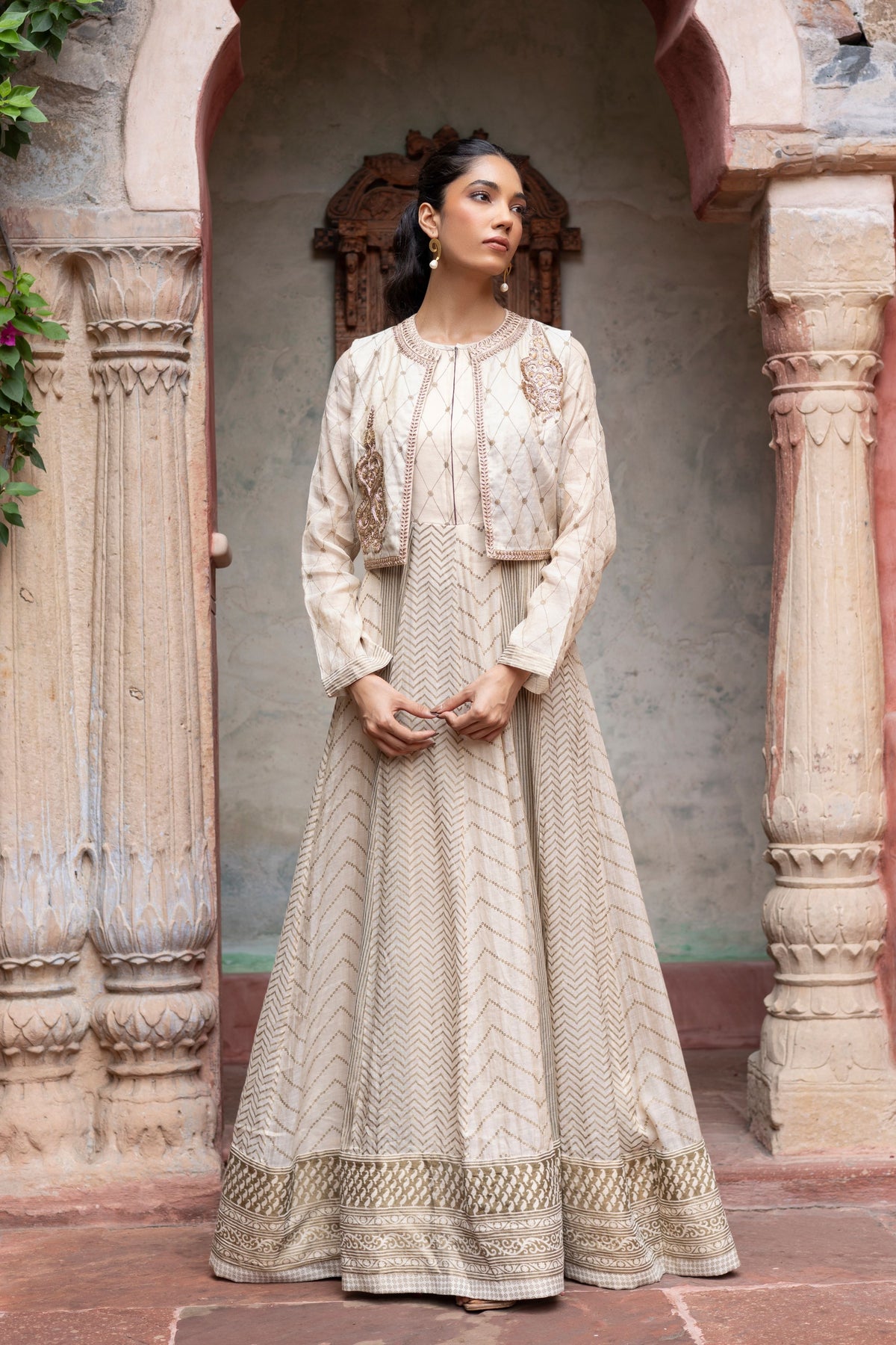 Ivory Embroidered Anarkali Set