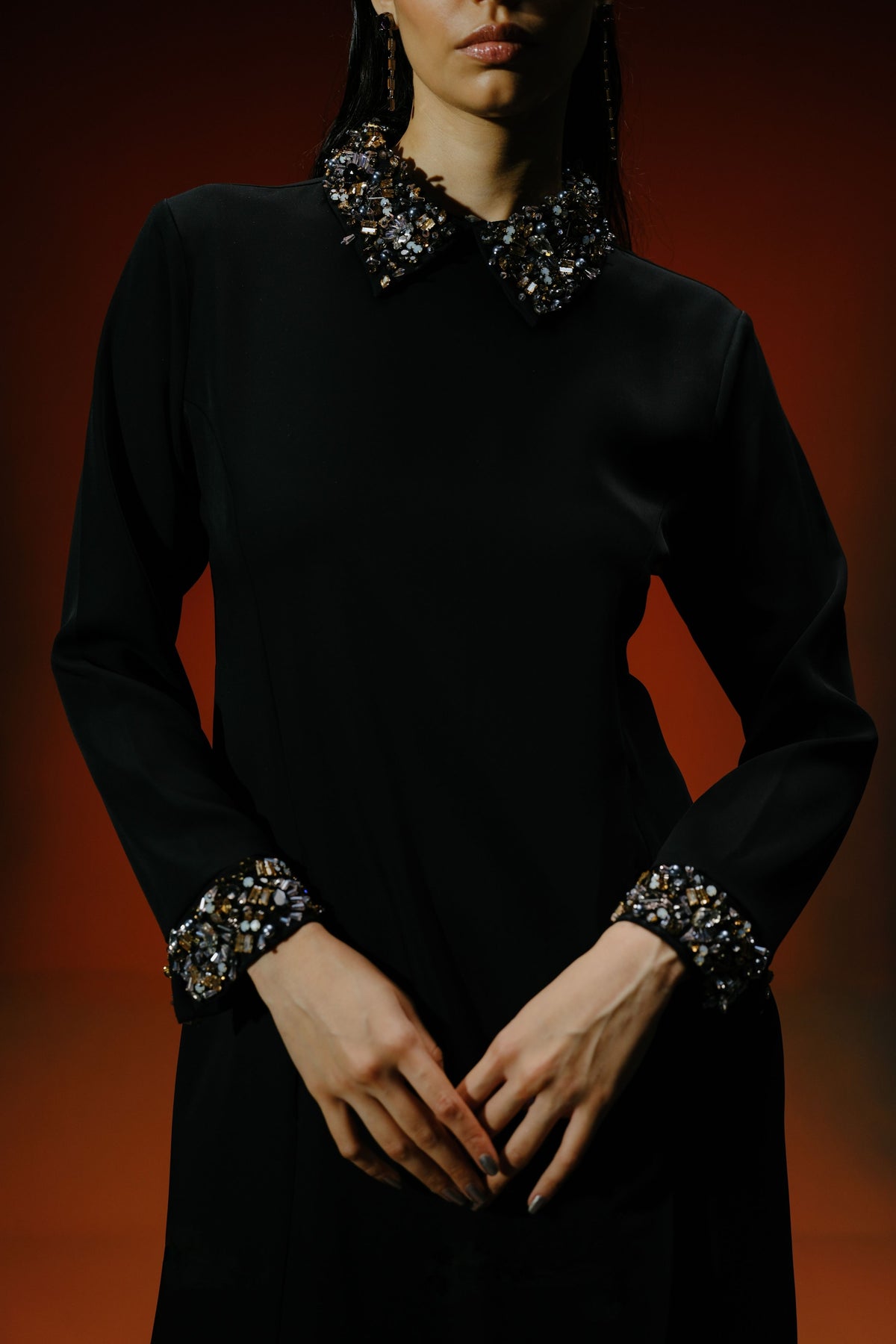 Crystal Embellished Collared Dress