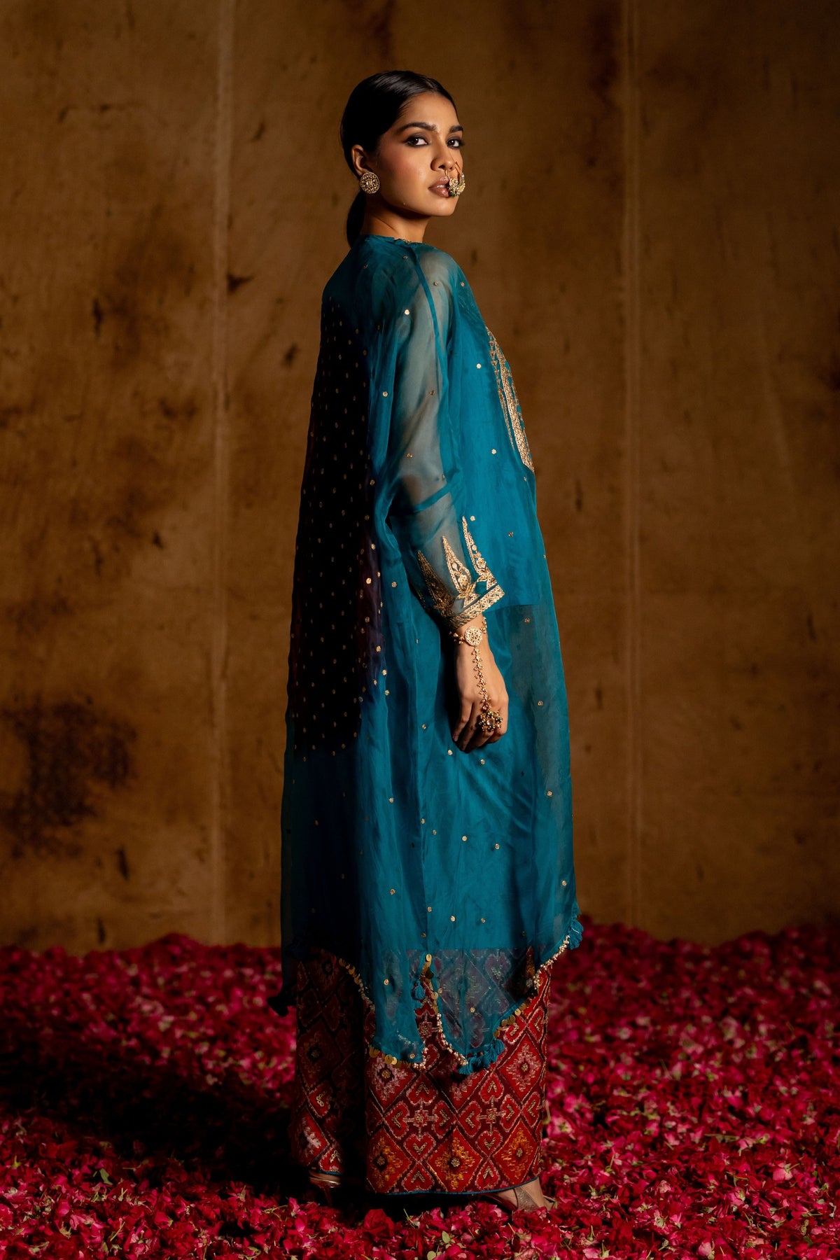 Teal Organza Kaftan Set