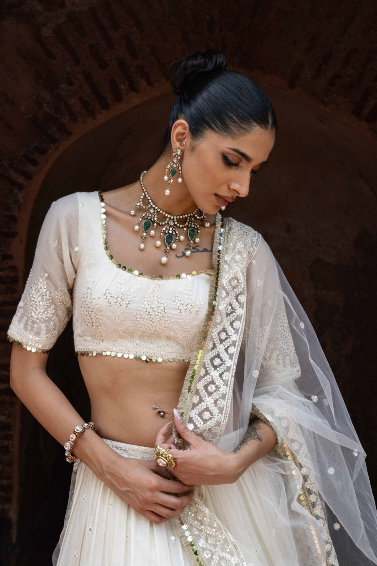 Gold Off White Lehenga Set