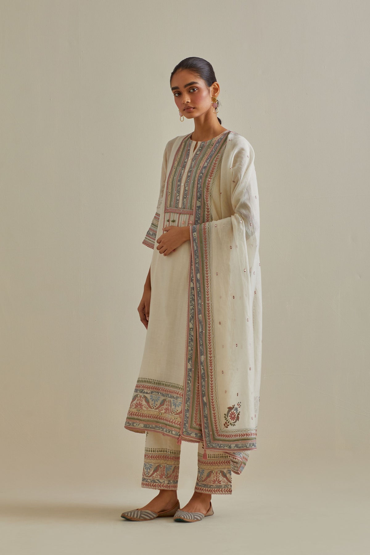 Pink and White Patchwork Kurta Set
