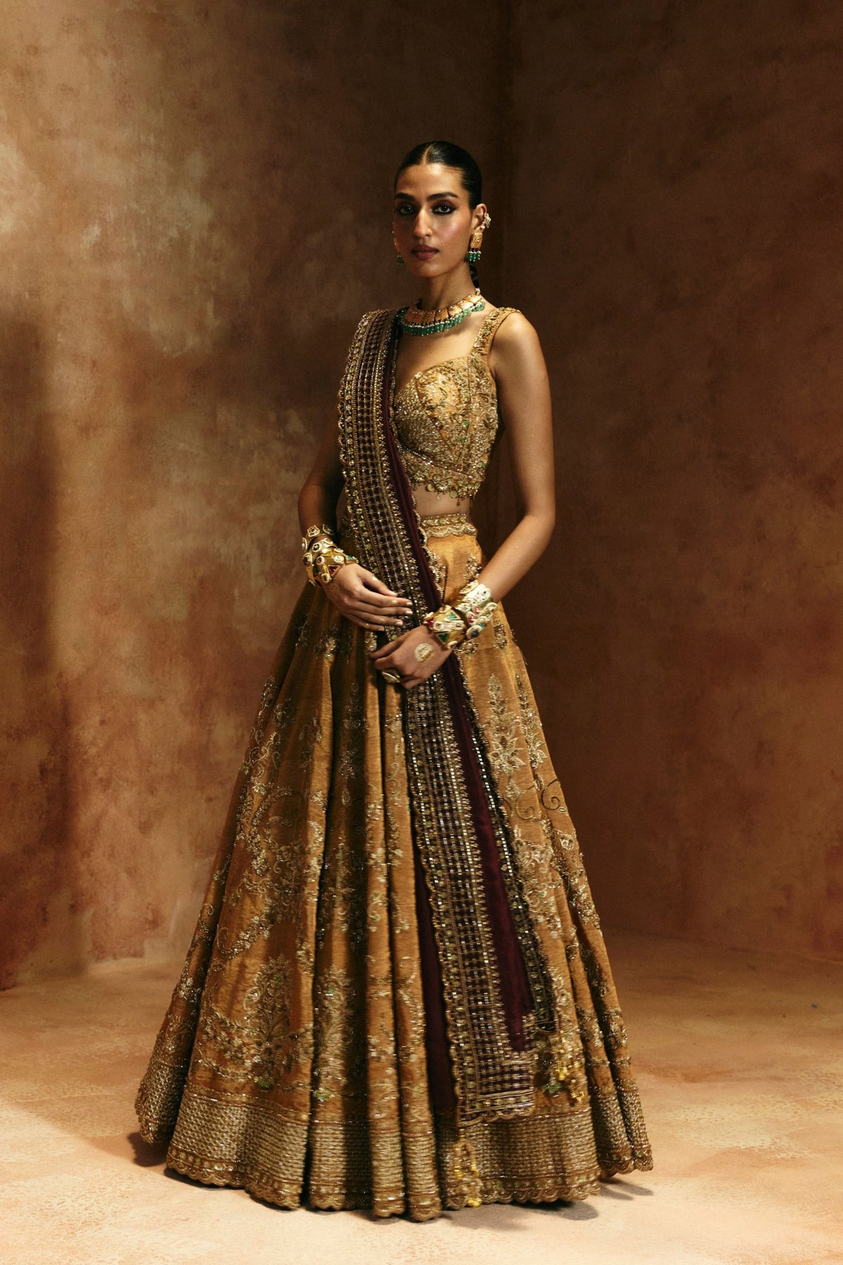 Copper Gold Sindh Tissue Lehenga Set