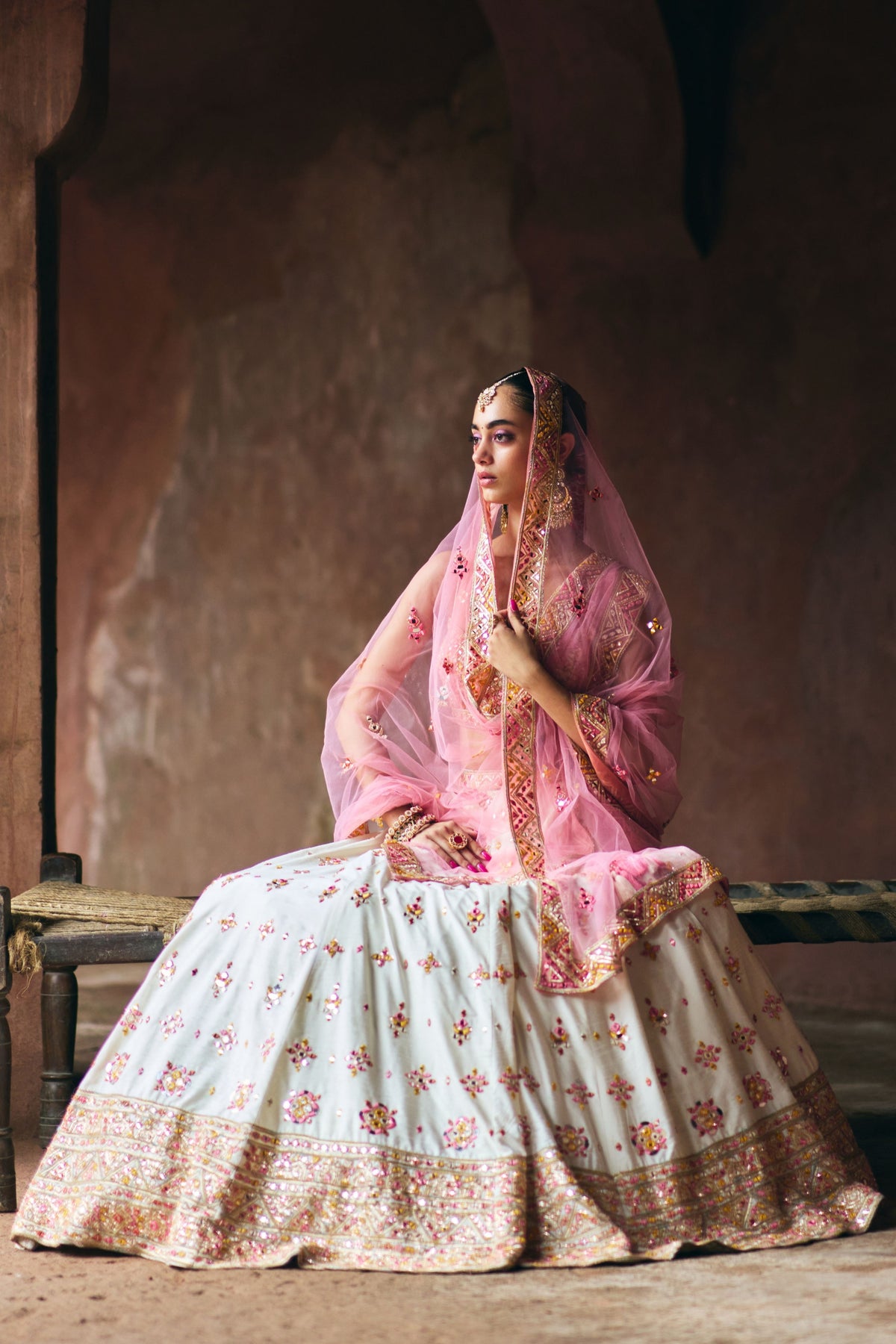 Ivory Raw Silk Lehenga Set