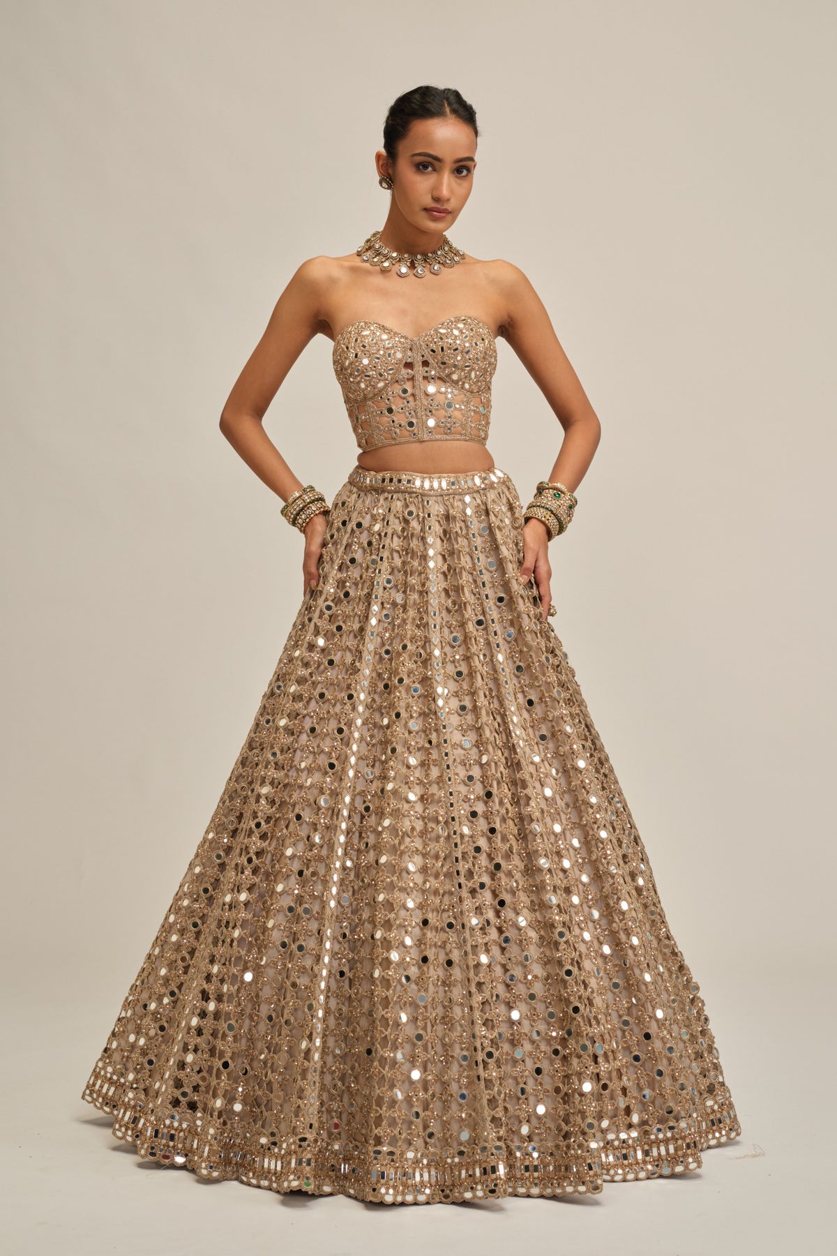Beige Cutwork Lehenga Set