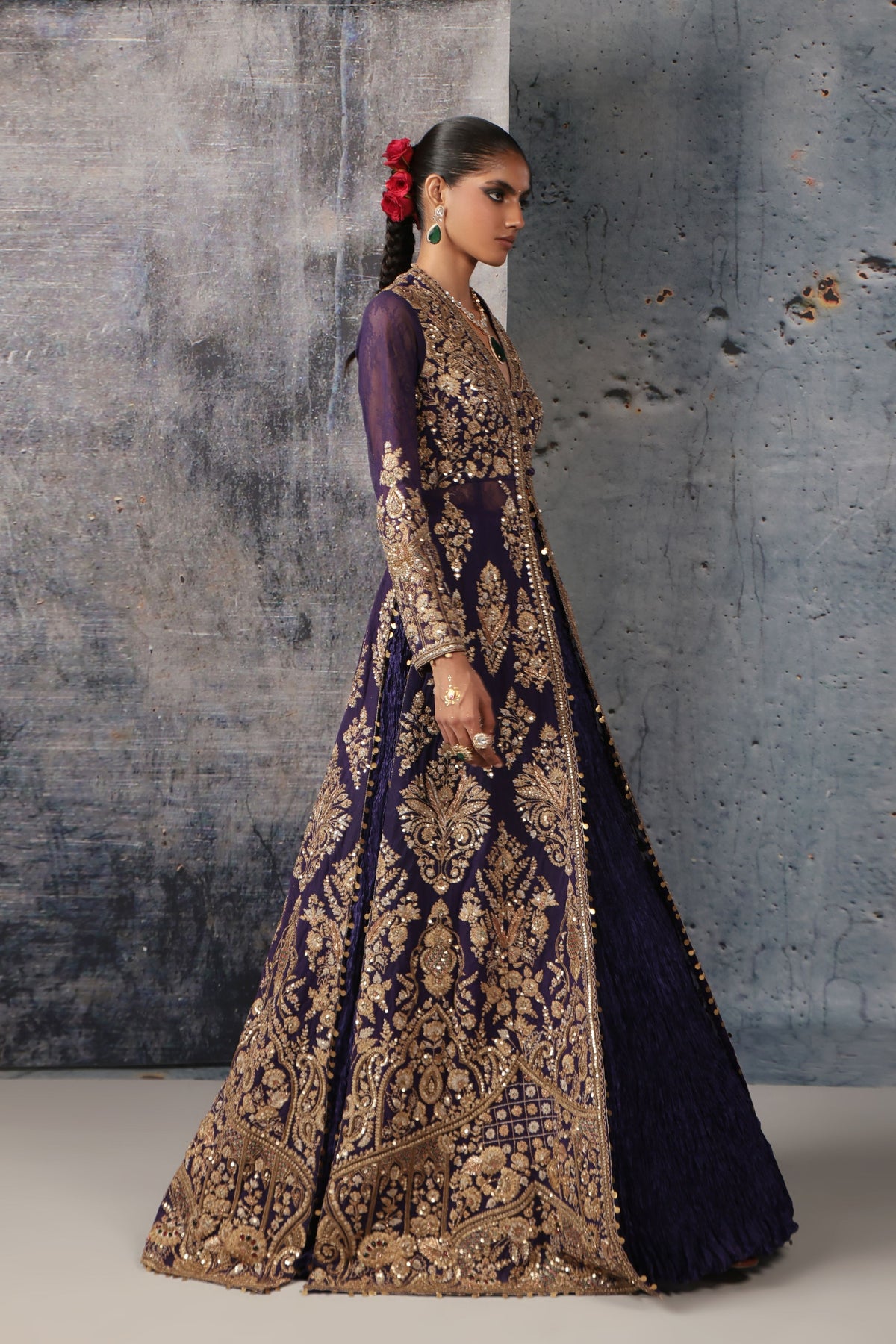 Zar-Rang Purple Jacket Lehenga Set