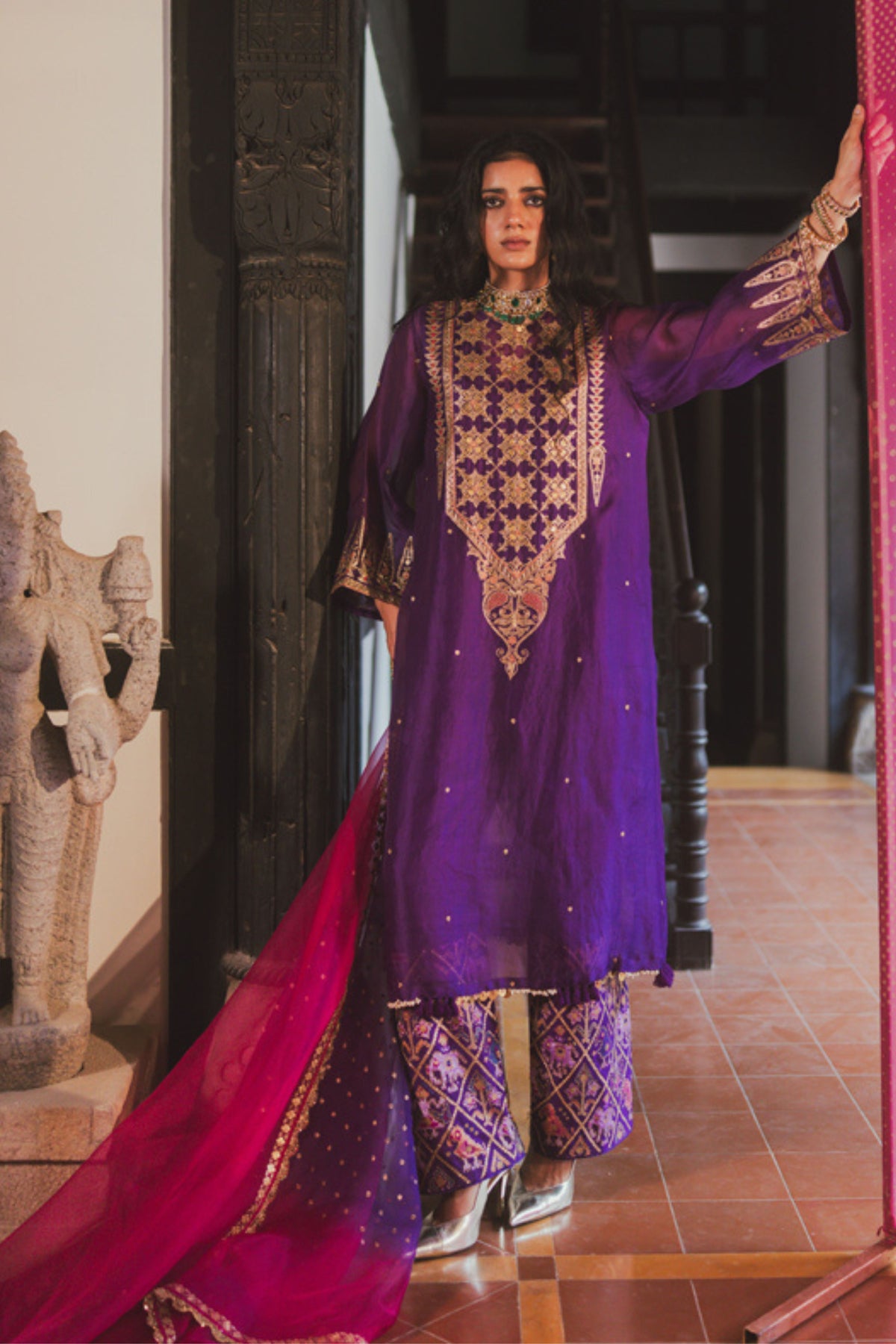 Magenta and Purple Gul Dupatta