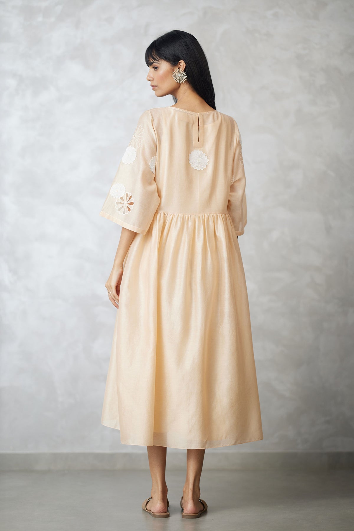 Side Gathered Beige Dress