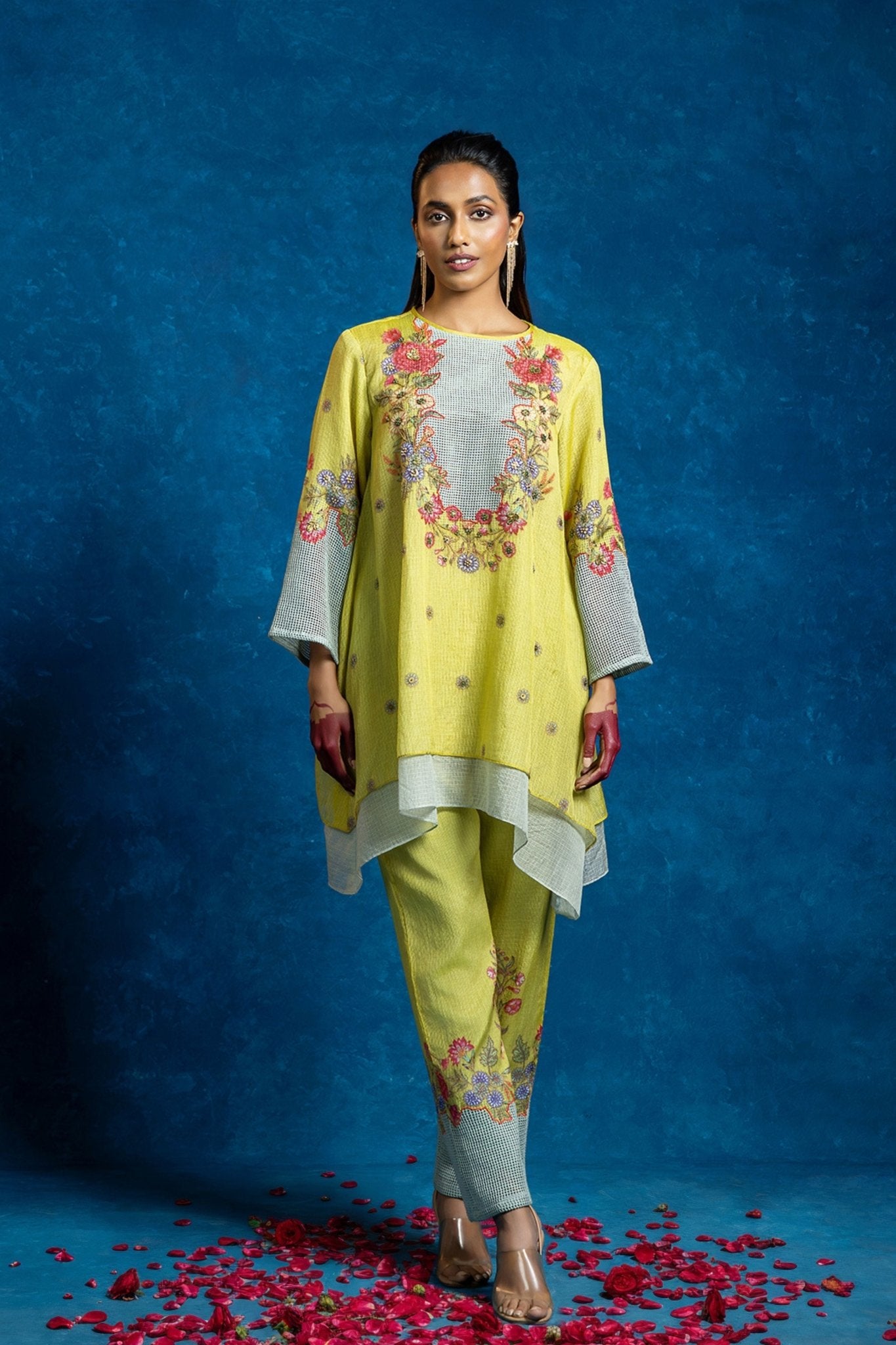 Yellow Baghira Layered Tunic Set - Sougat Paul - Elahe