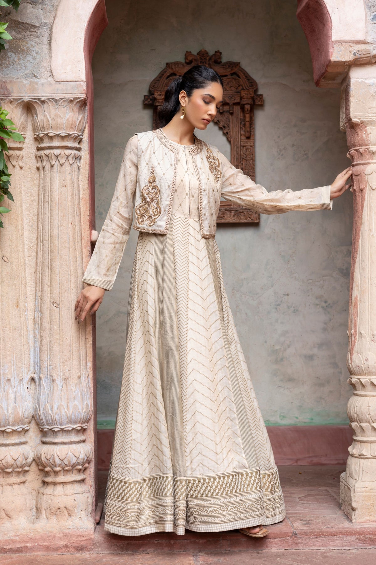 Ivory Embroidered Anarkali Set