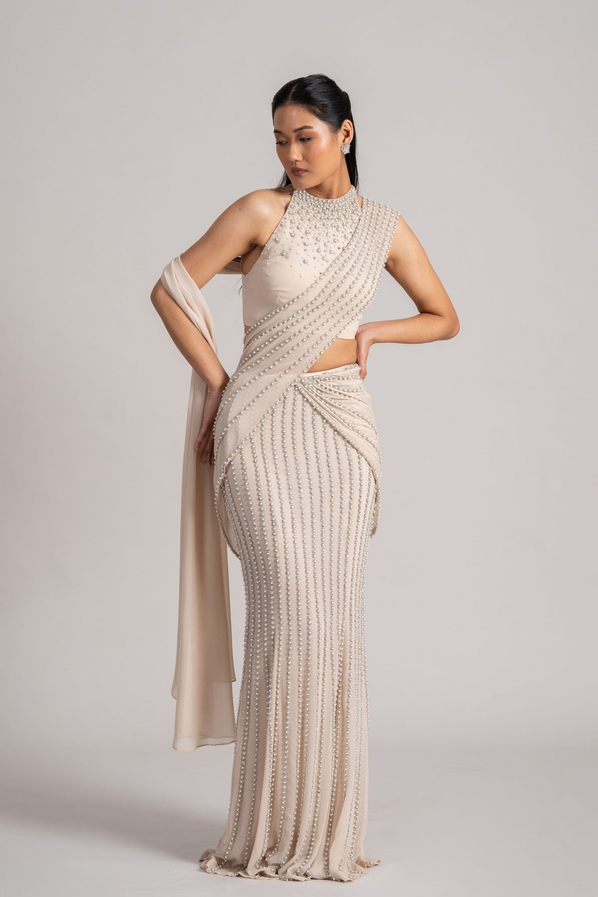 Cascade Draped Saree Set