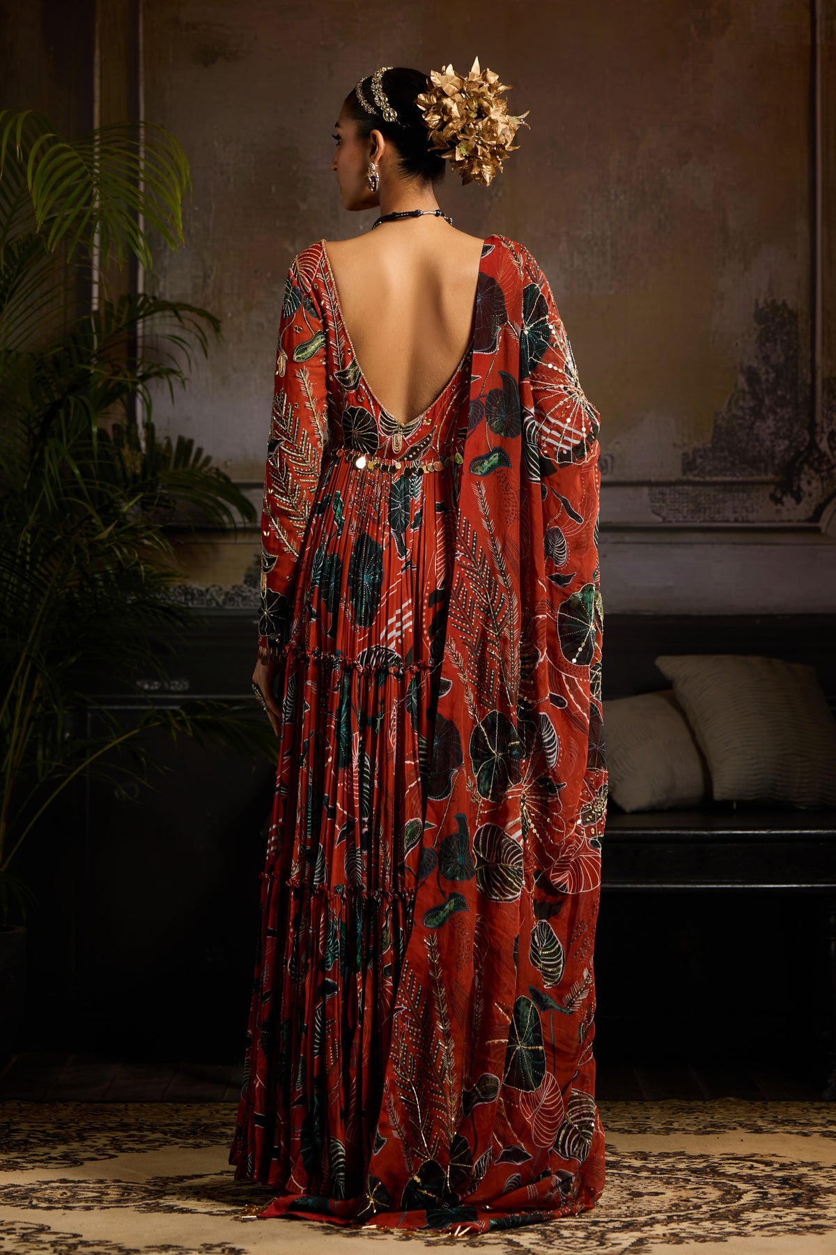 Rust Printed Anarkali Set
