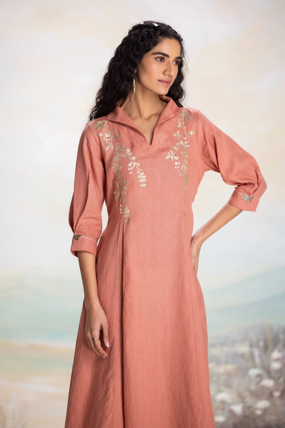 Golden Leaf Peach Dress