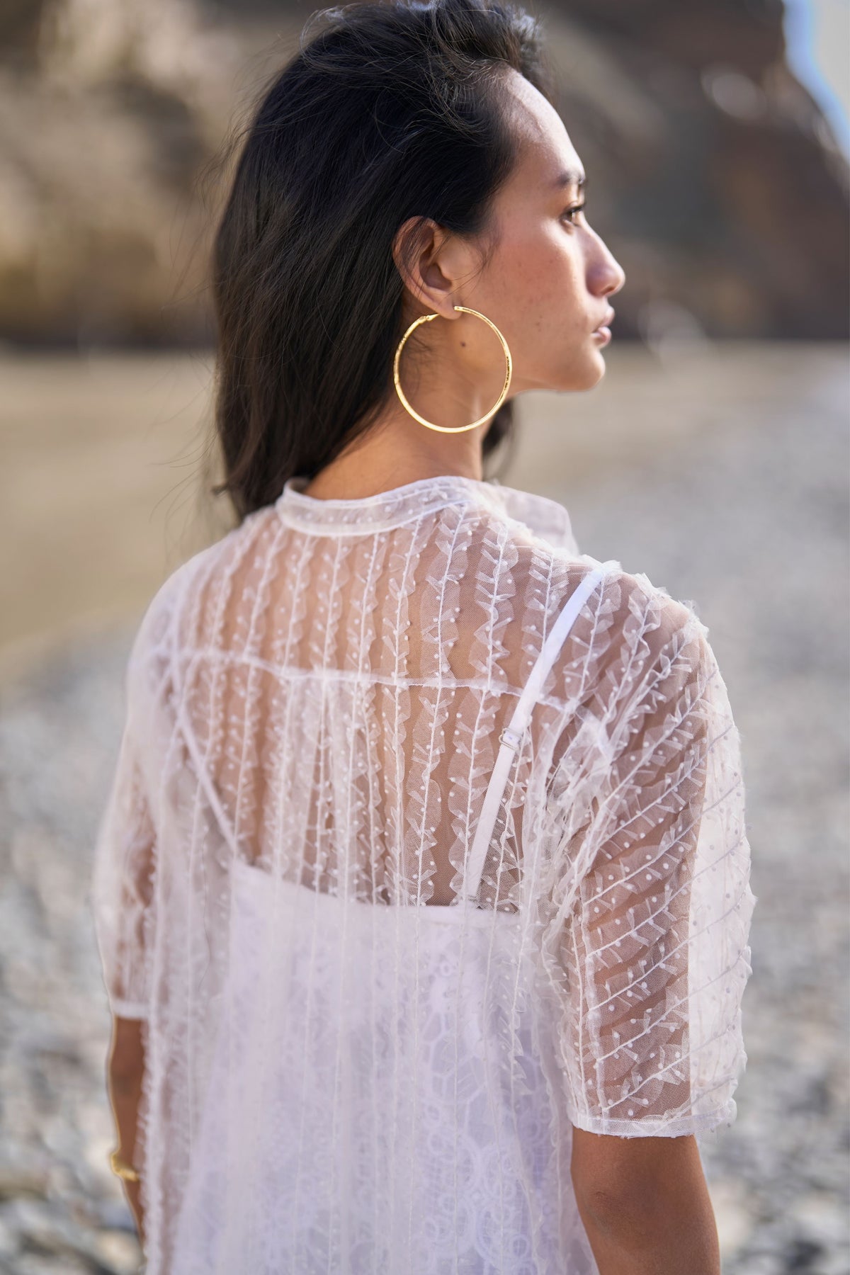 Tiered Embroidered Mesh Dress