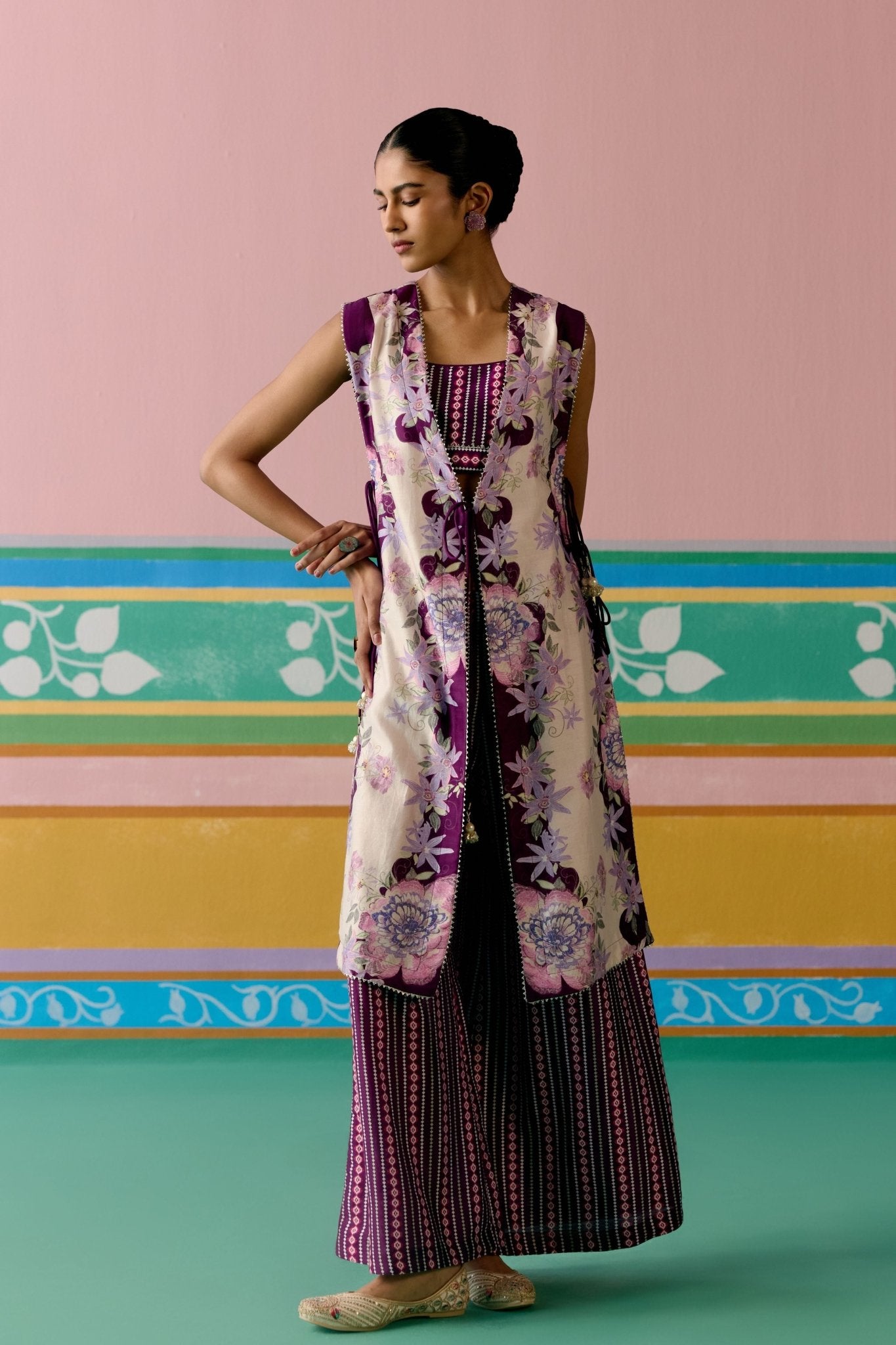 Purple Ikat Jacket Set - Label Mogra - Elahe