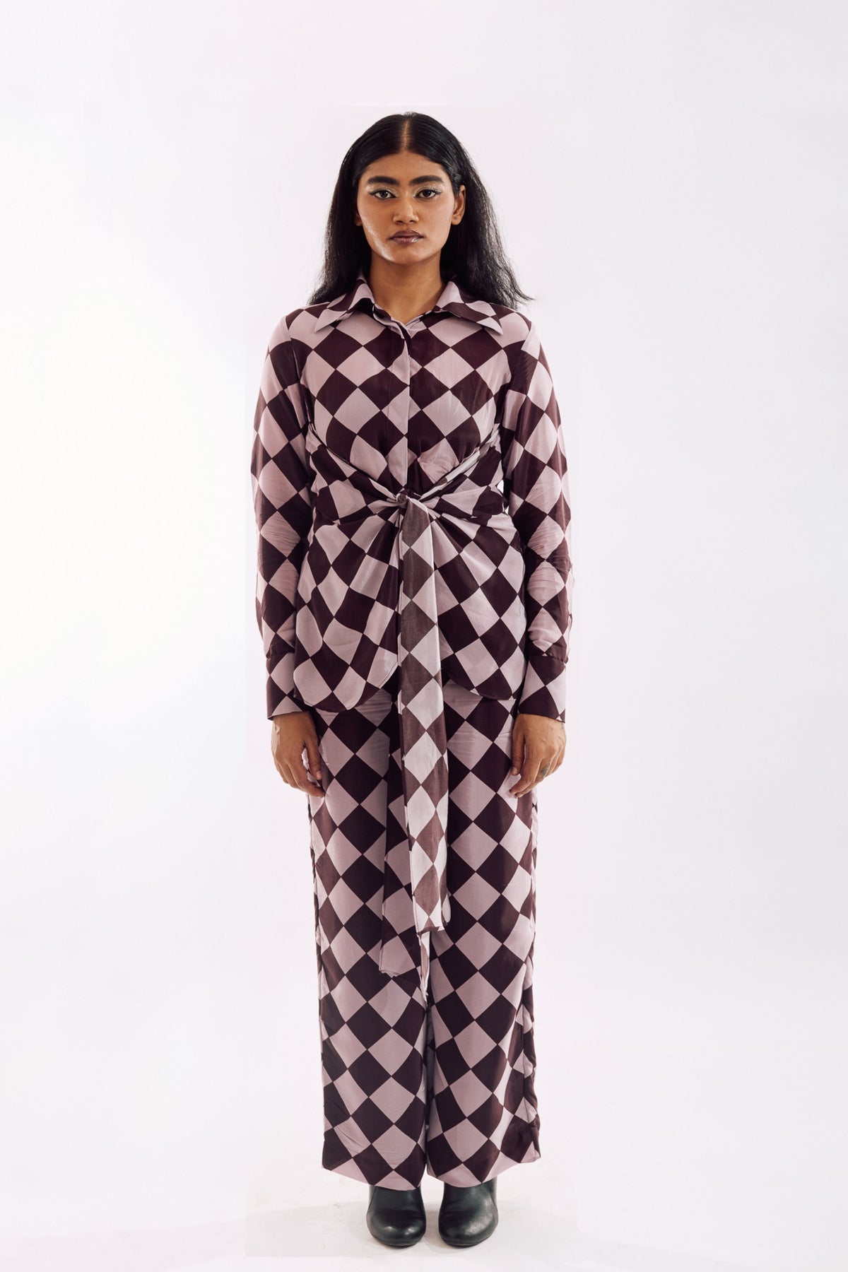 Brown Pink Checks Co-ord Set
