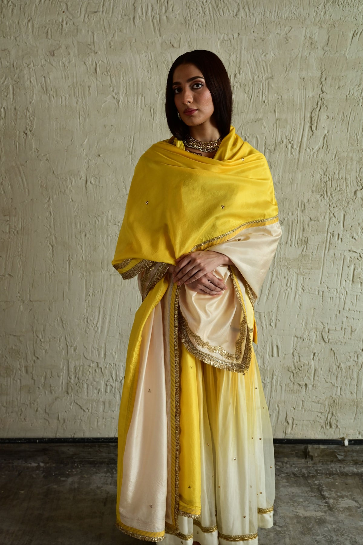 Yellow Ivory Aadha Dupatta