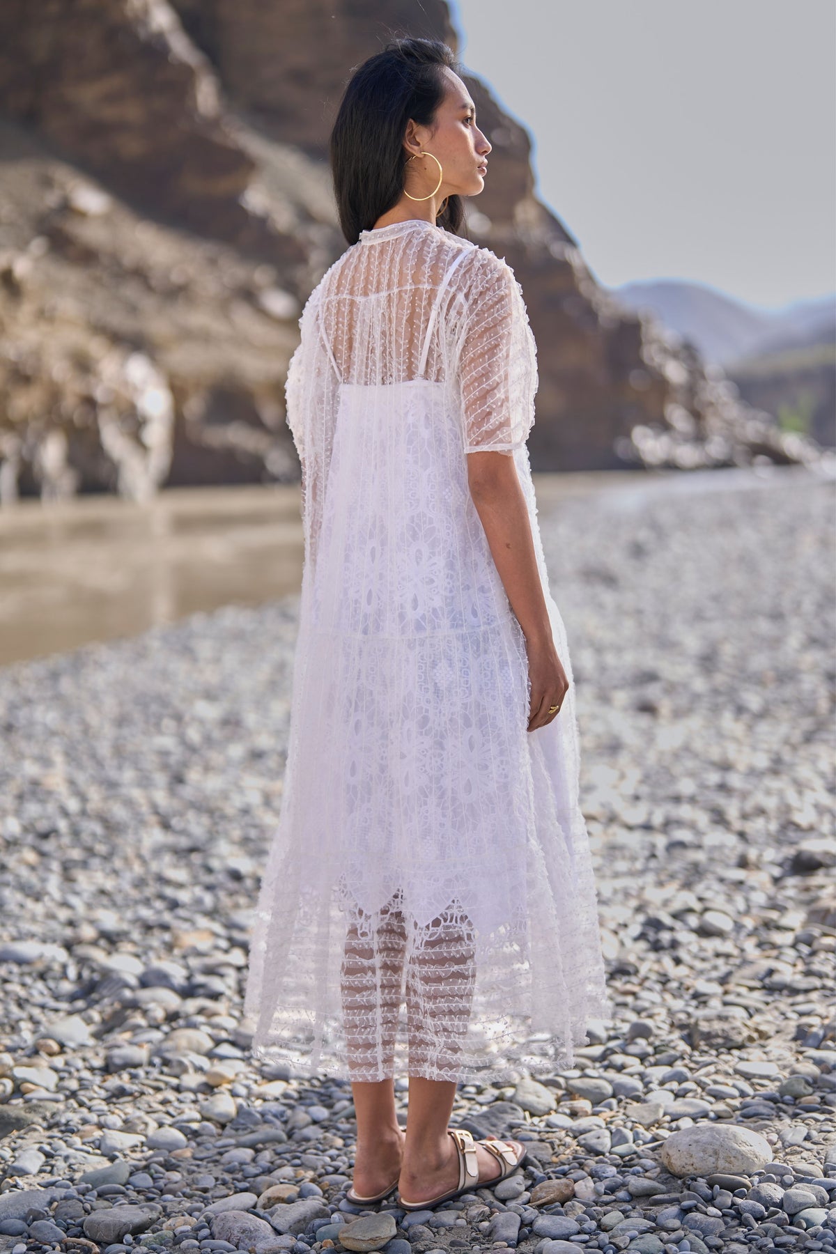 Tiered Embroidered Mesh Dress