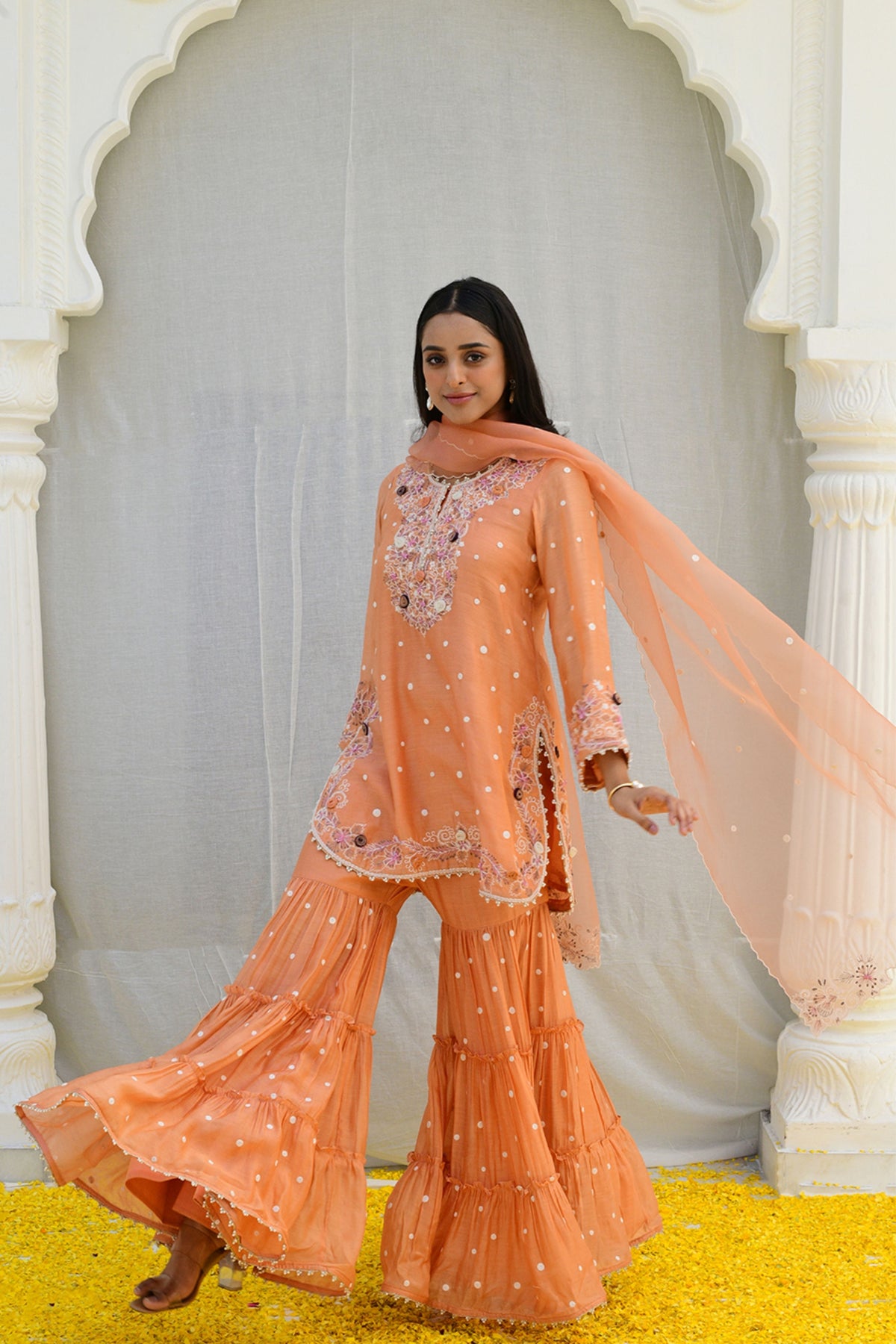 Peach Reef Light Sharara set