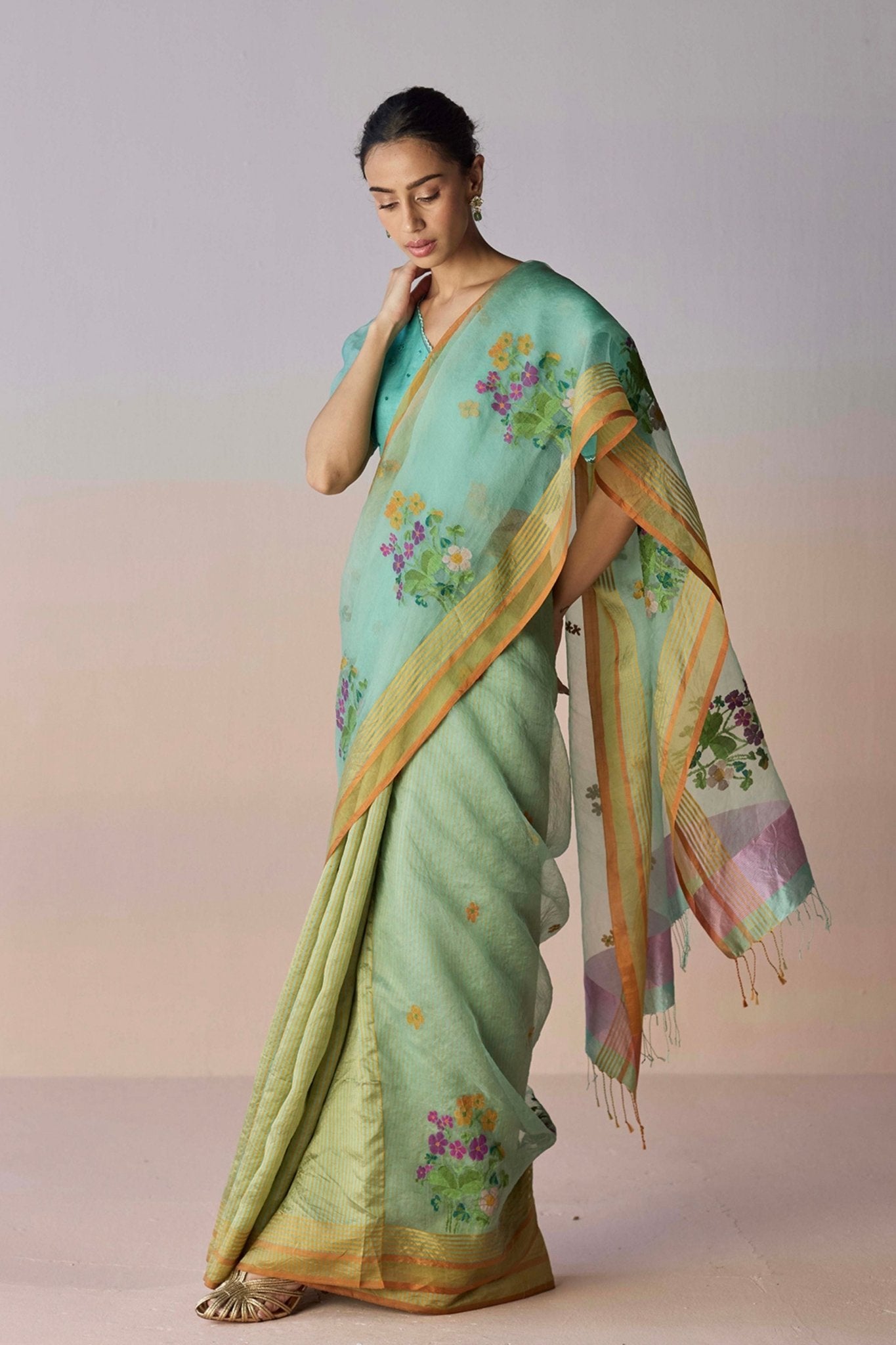 Earthsong Jamdani Saree - Surmaye - Elahe