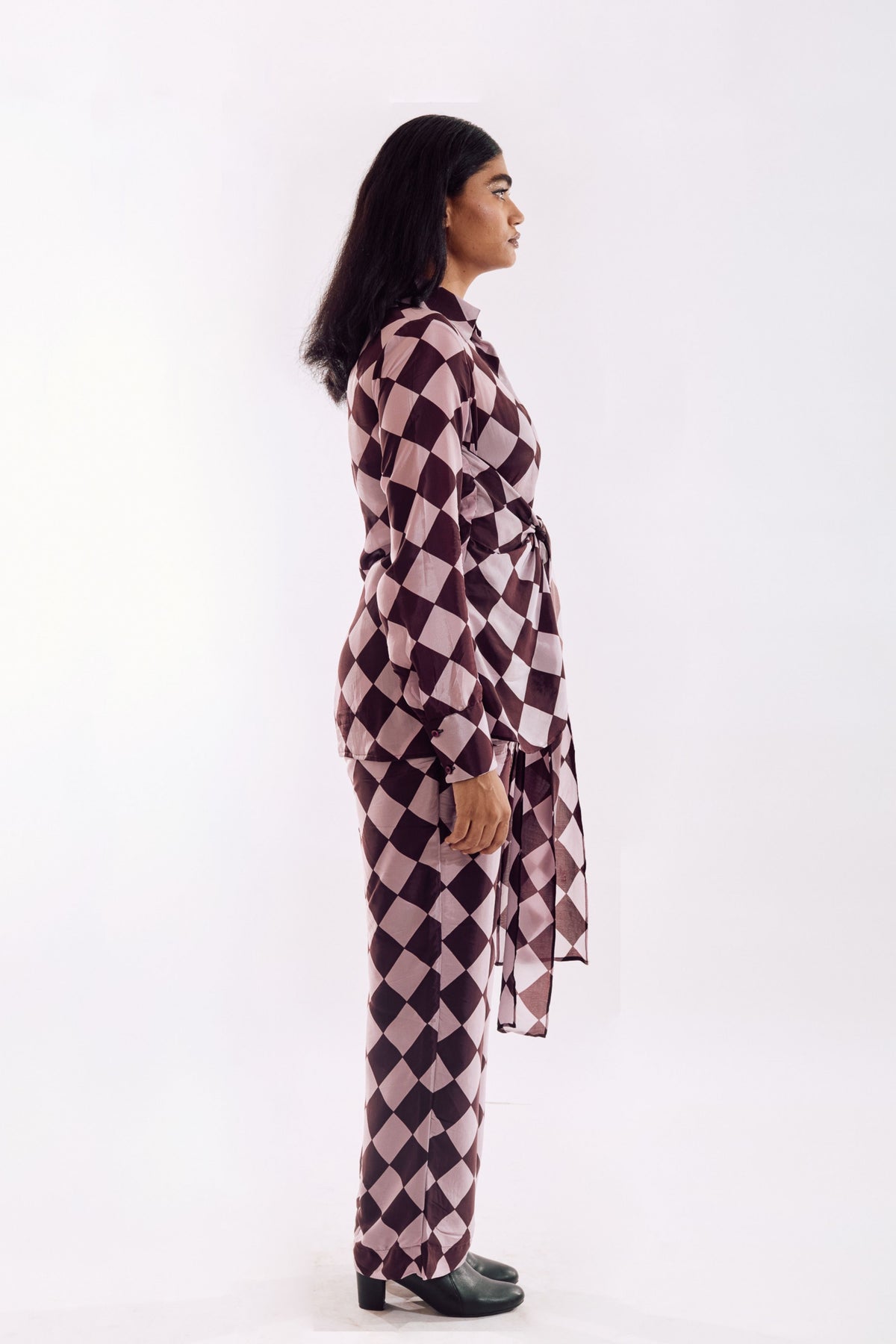 Brown Pink Checks Co-ord Set