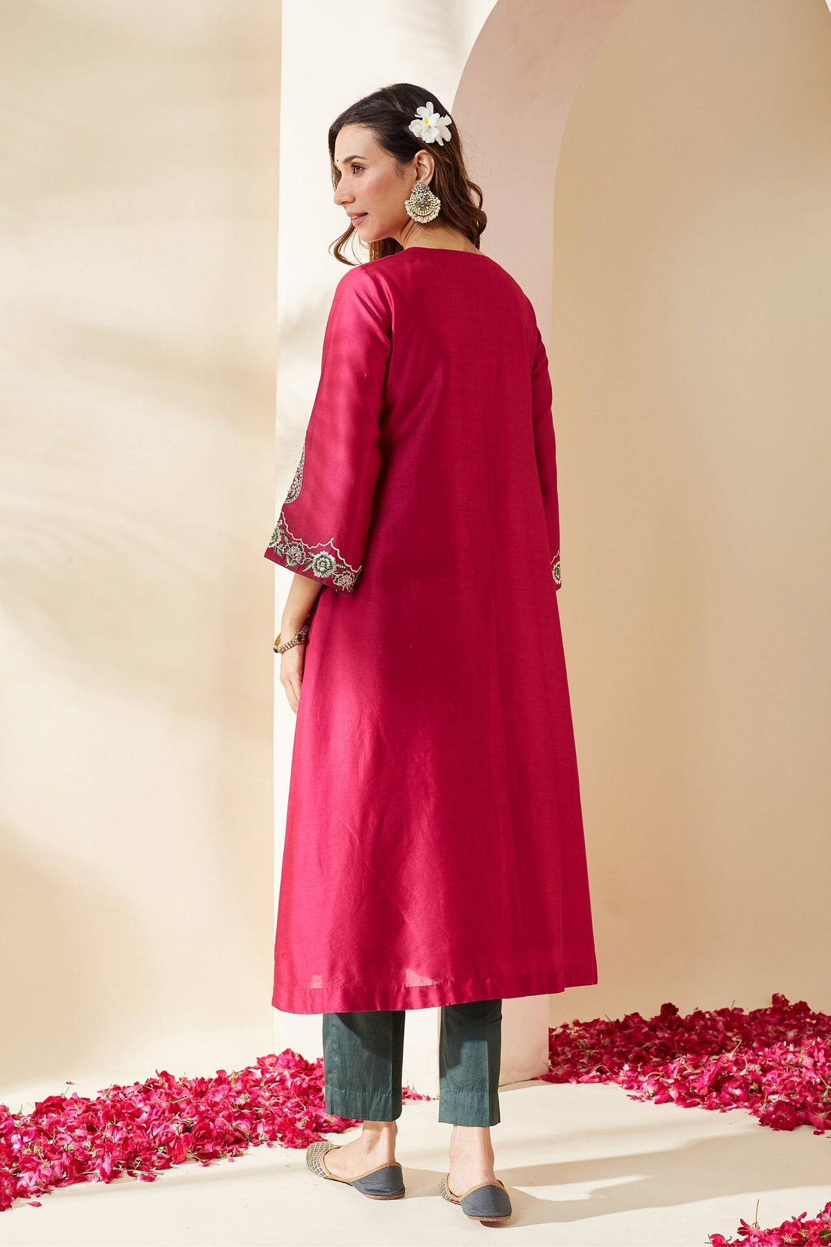 Magenta Floral Chanderi Kurta Set