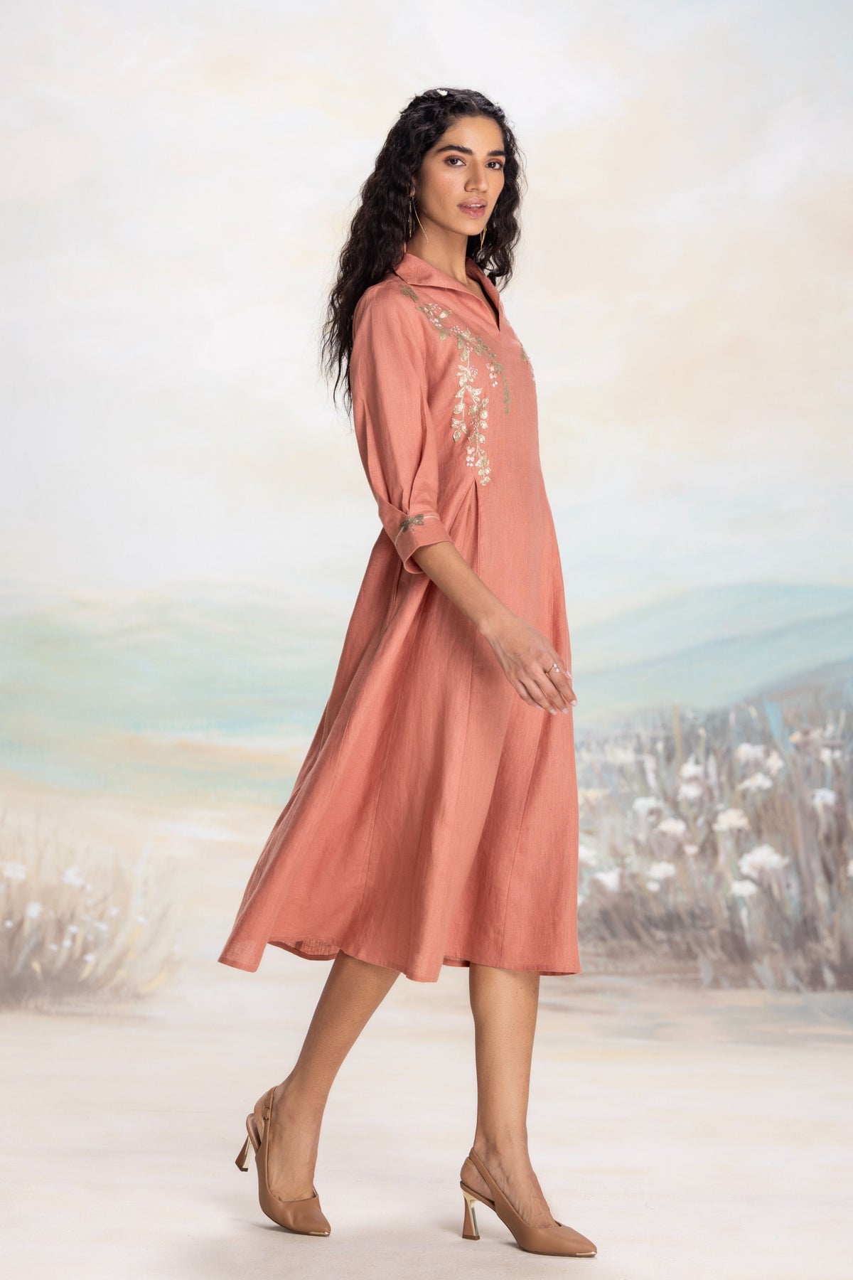 Golden Leaf Peach Dress