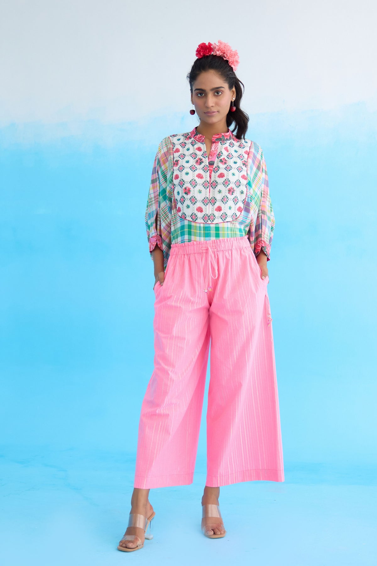 Pink Stripes Wide Leg Pants