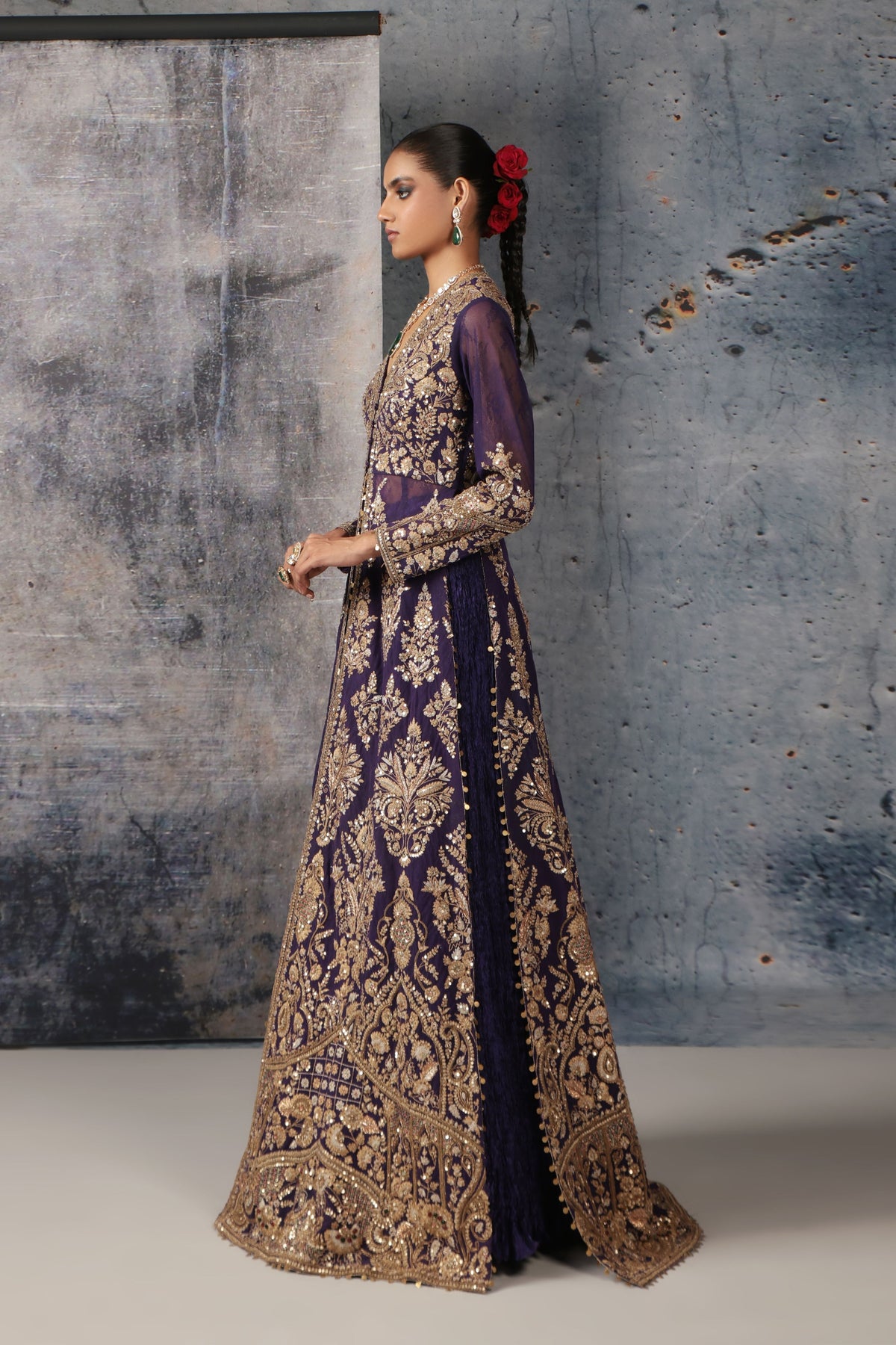 Zar-Rang Purple Jacket Lehenga Set