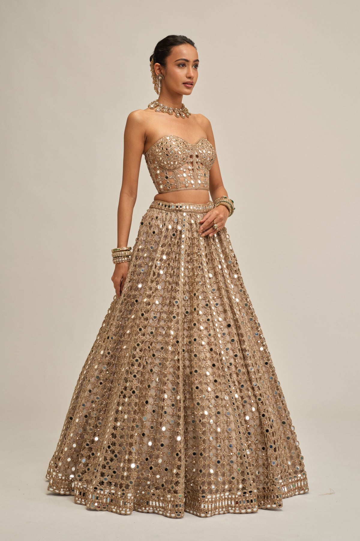 Beige Cutwork Lehenga Set