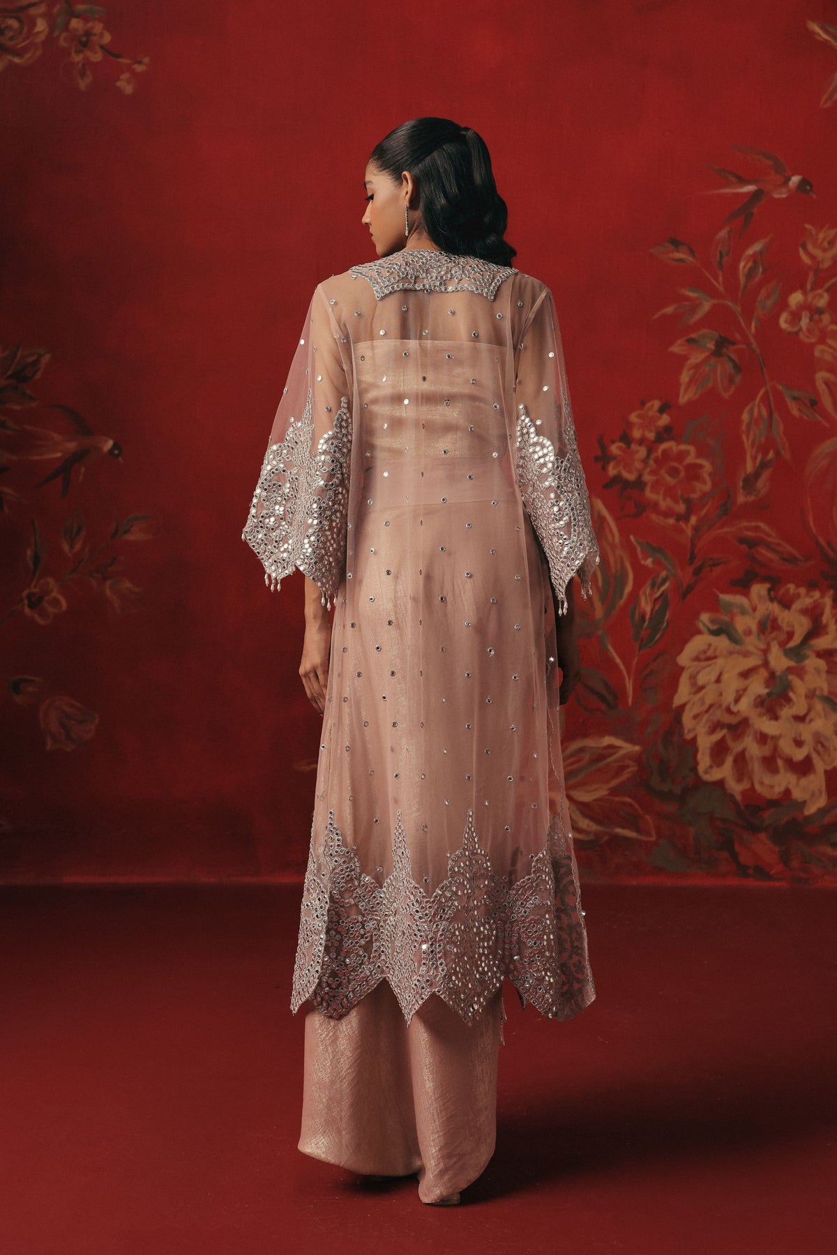 Tulle Mirror Work Jacket Set