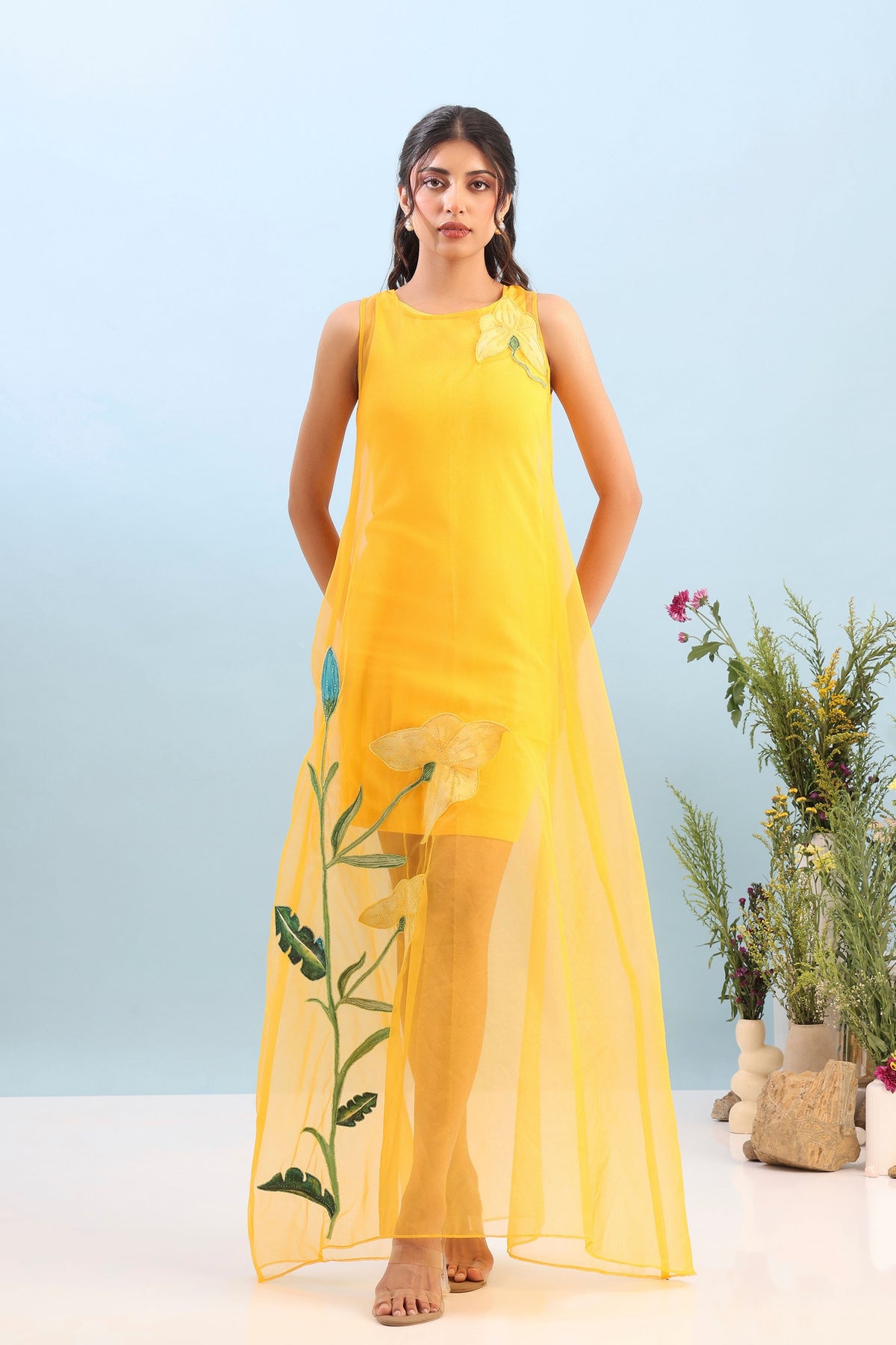 Neoprene Organza Overlay Dress Set