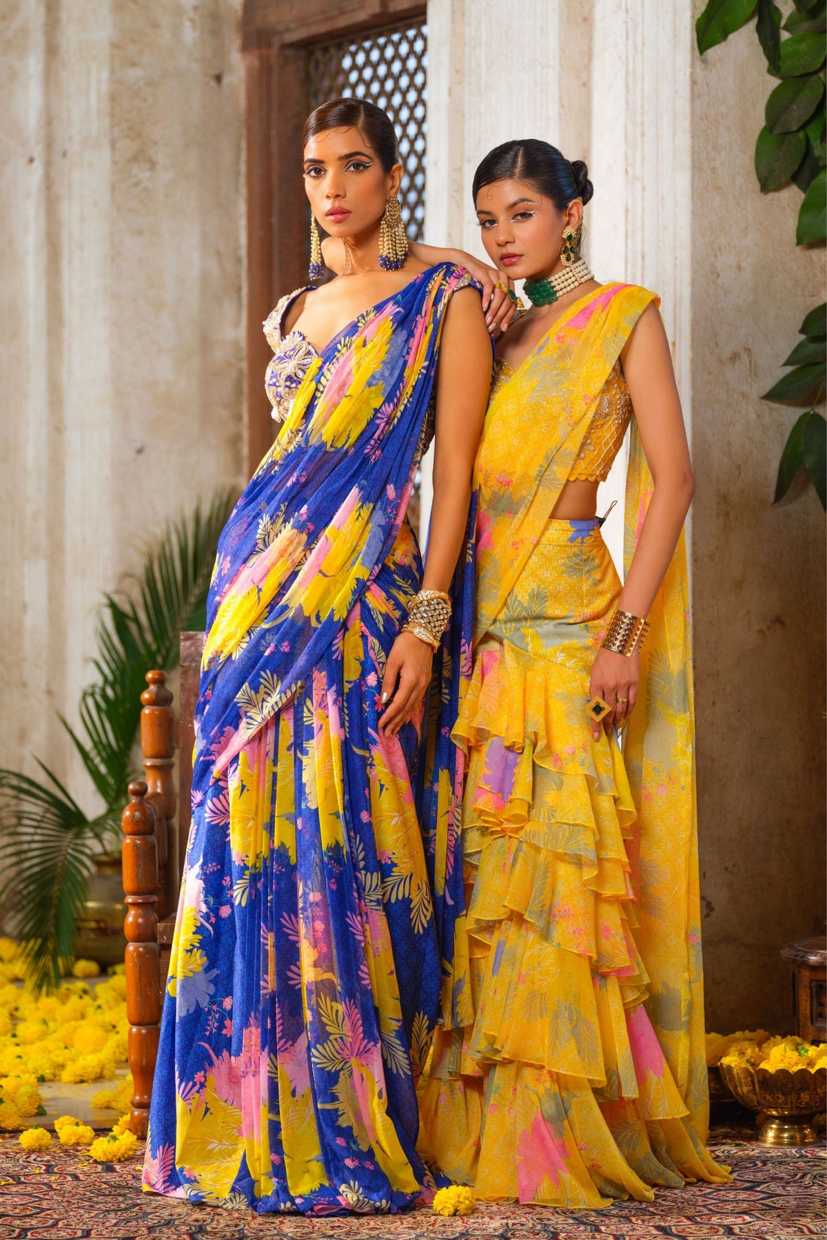 Genda Pre-draped Saree Set