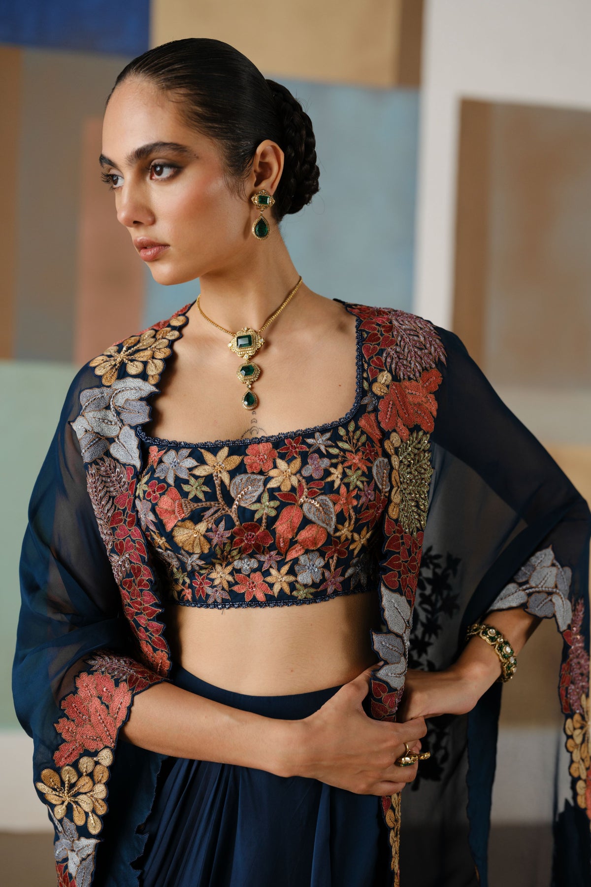 Navy Blue Lea Cape Set