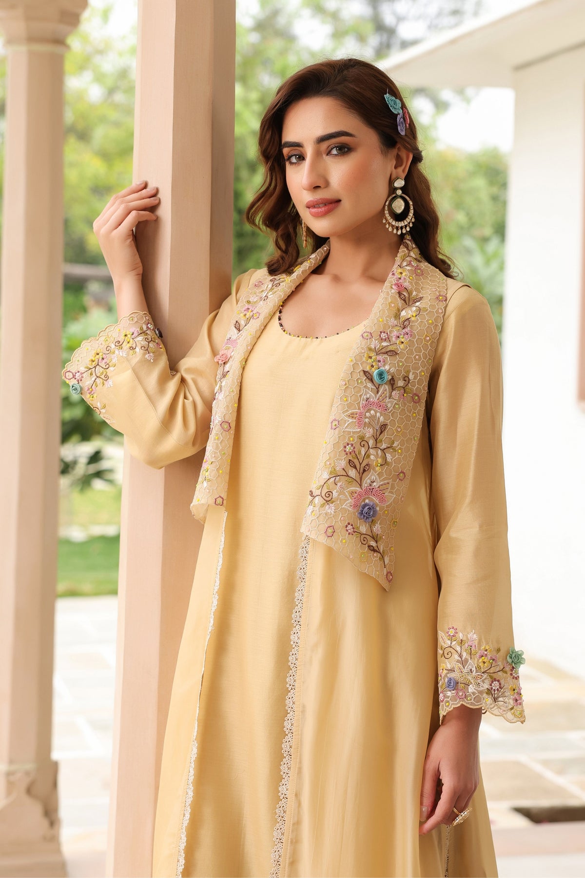 Gulzar Ivory Embroidered Jacket Set
