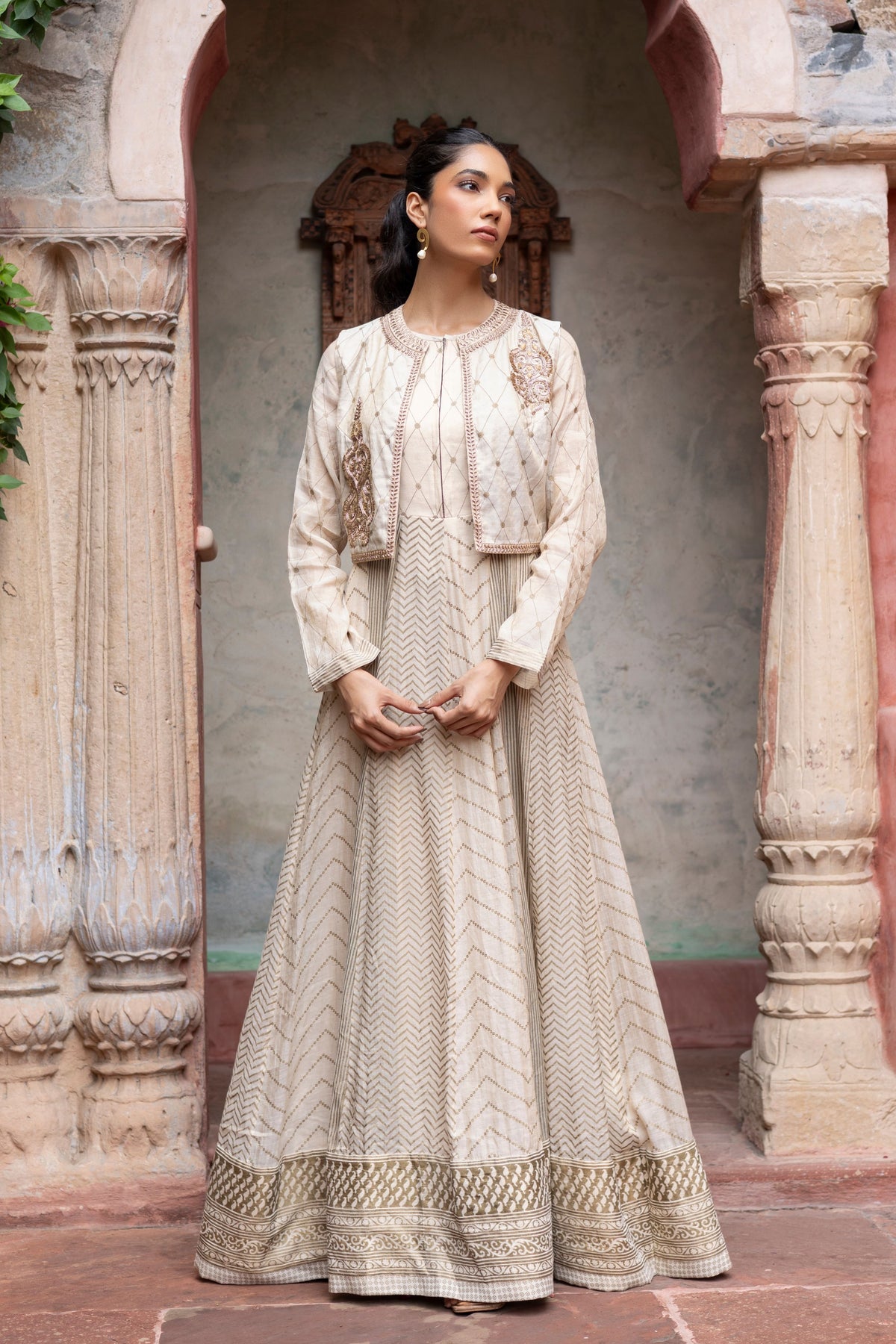 Ivory Embroidered Anarkali Set