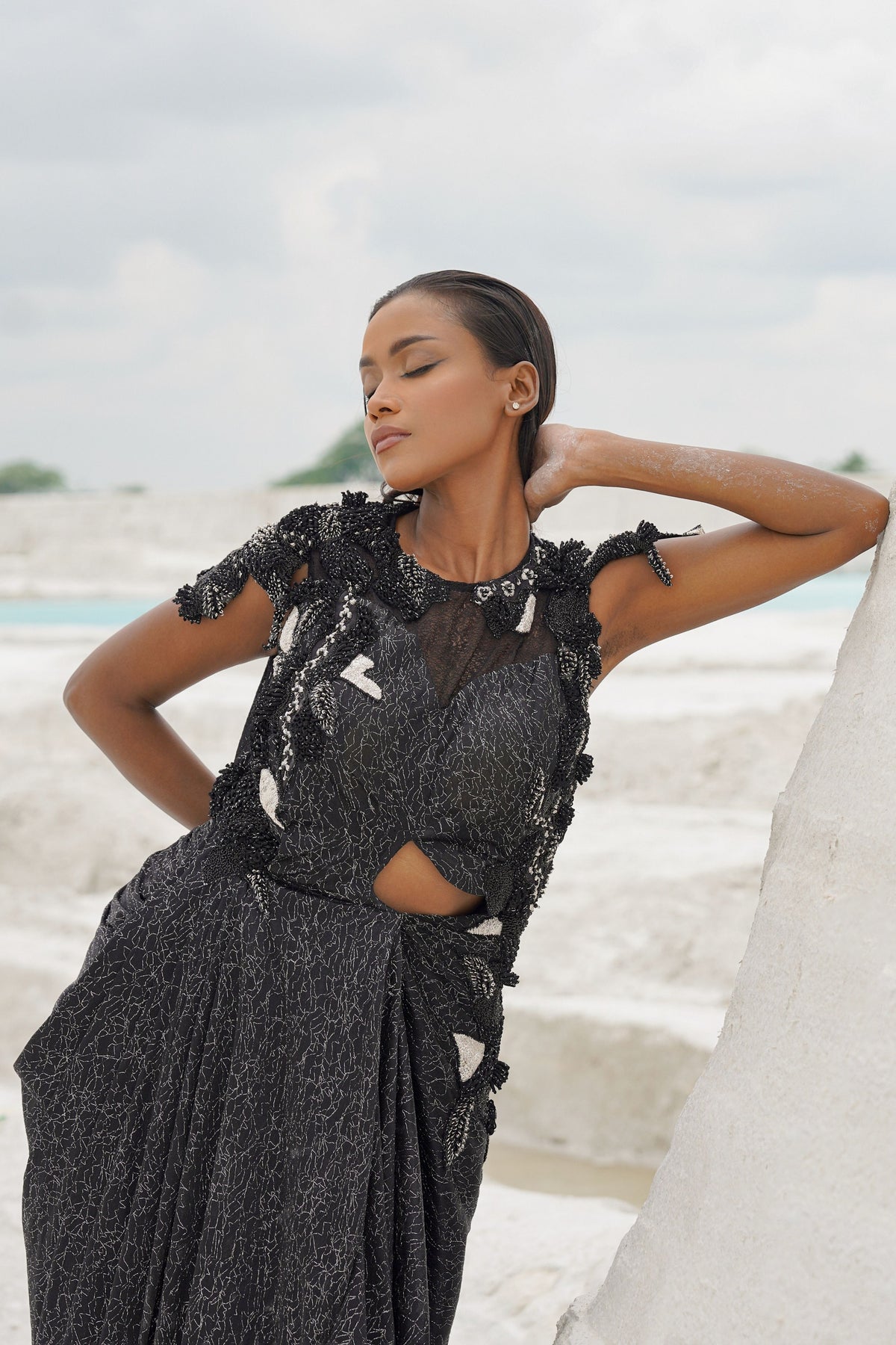 Black Ethnowave Gown