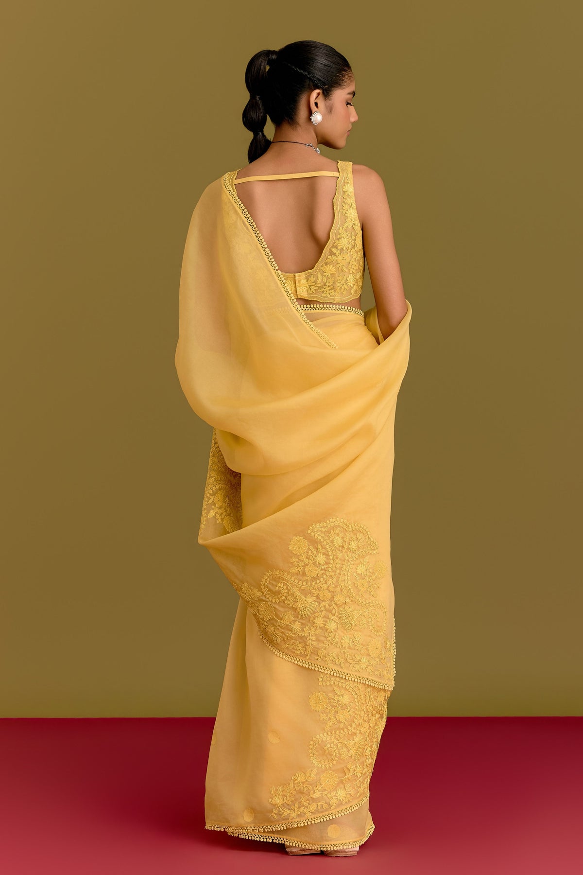 Yellow Embroidered Saree Set