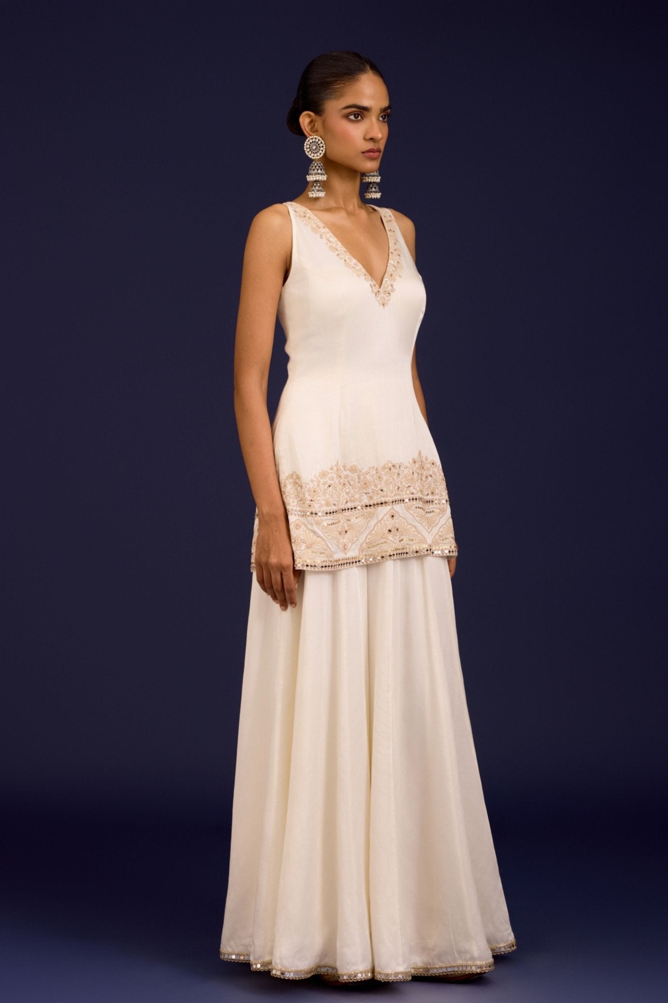 Ivory Embroidered Sharara Set - Devnaagri - Elahe