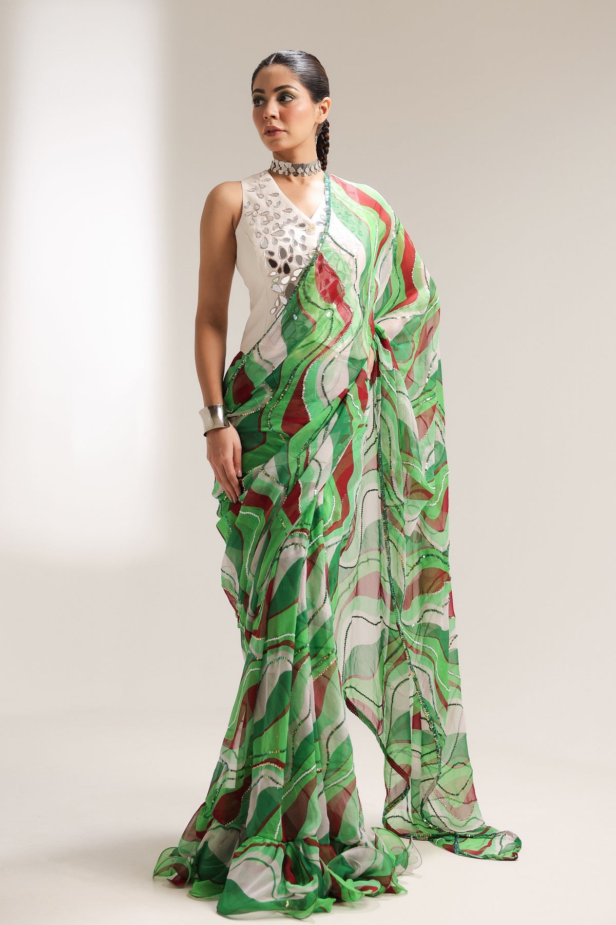 Green Lehar Saree Set
